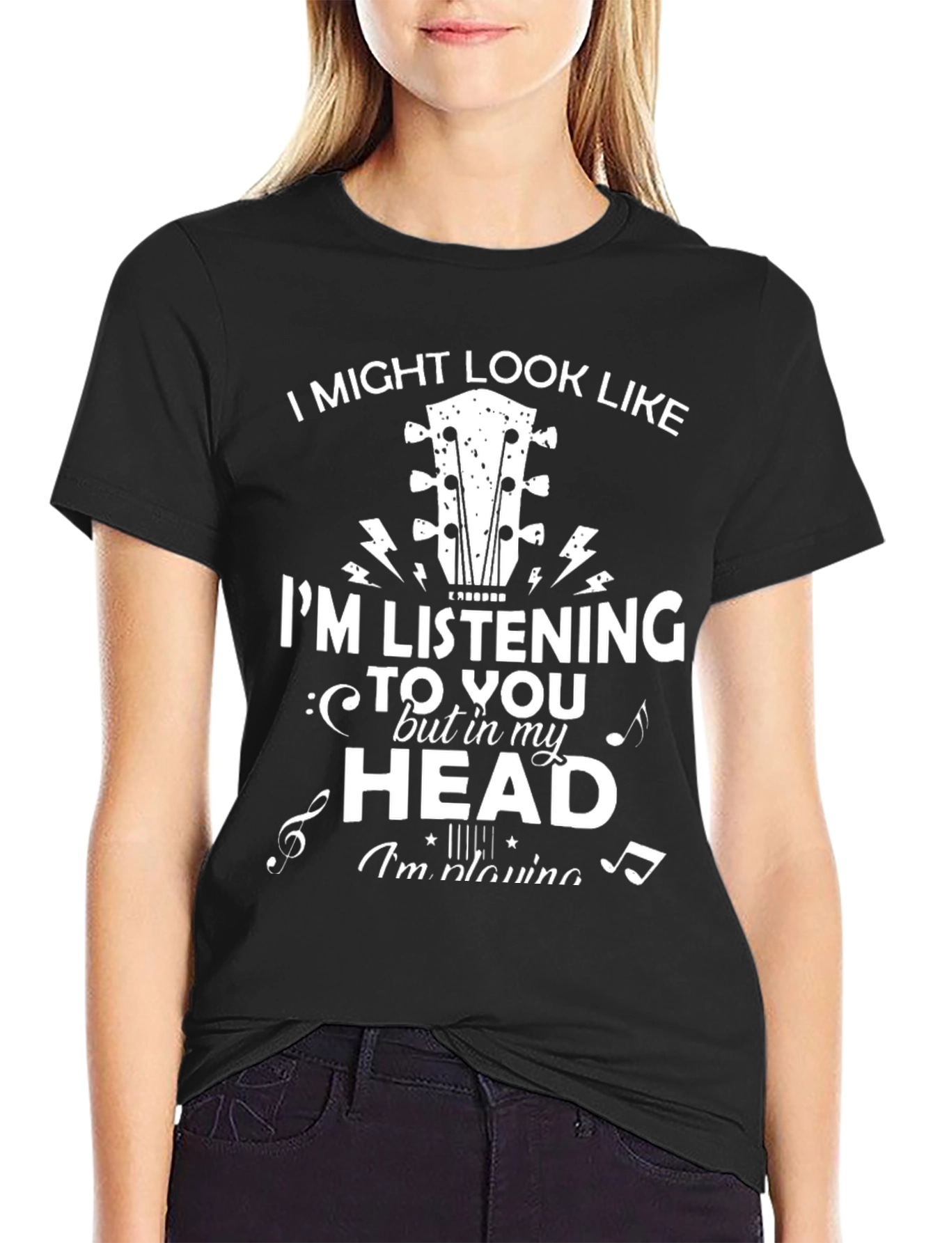 Black Musician's Humor T-Shirt: I'm Listening In My Head view 2