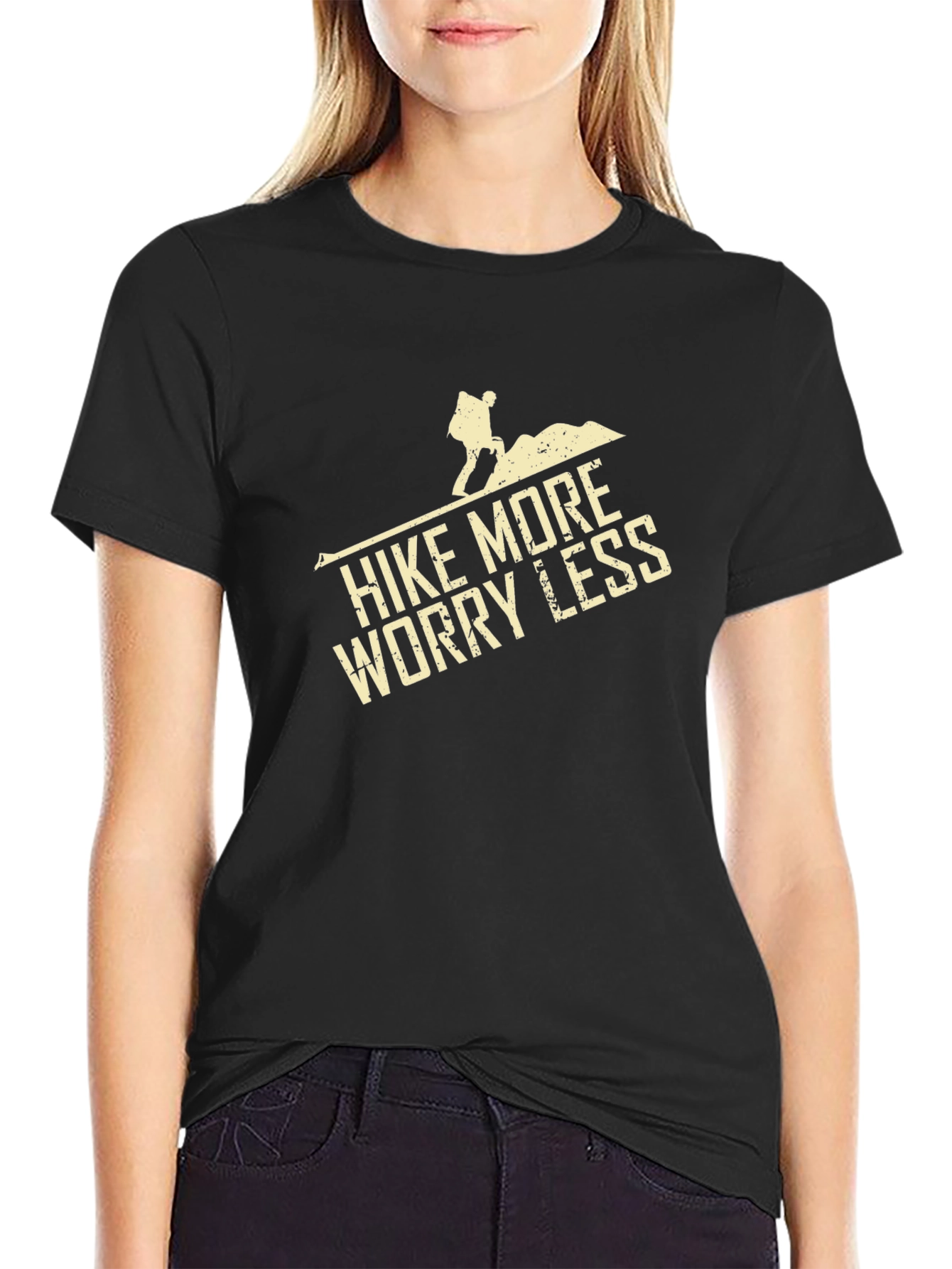 Black Hike More Worry Less T-Shirt, Outdoor Adventure view 2