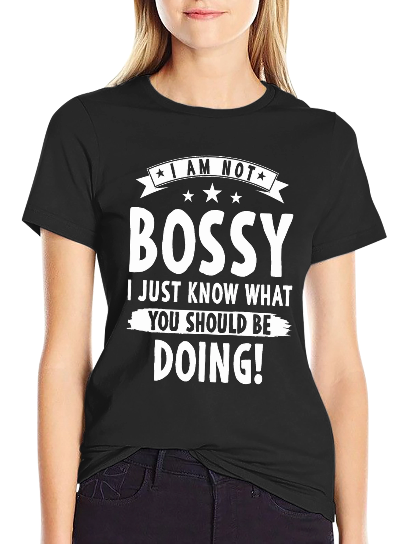 Black Funny "I Am Not Bossy" Graphic T-Shirt view 2
