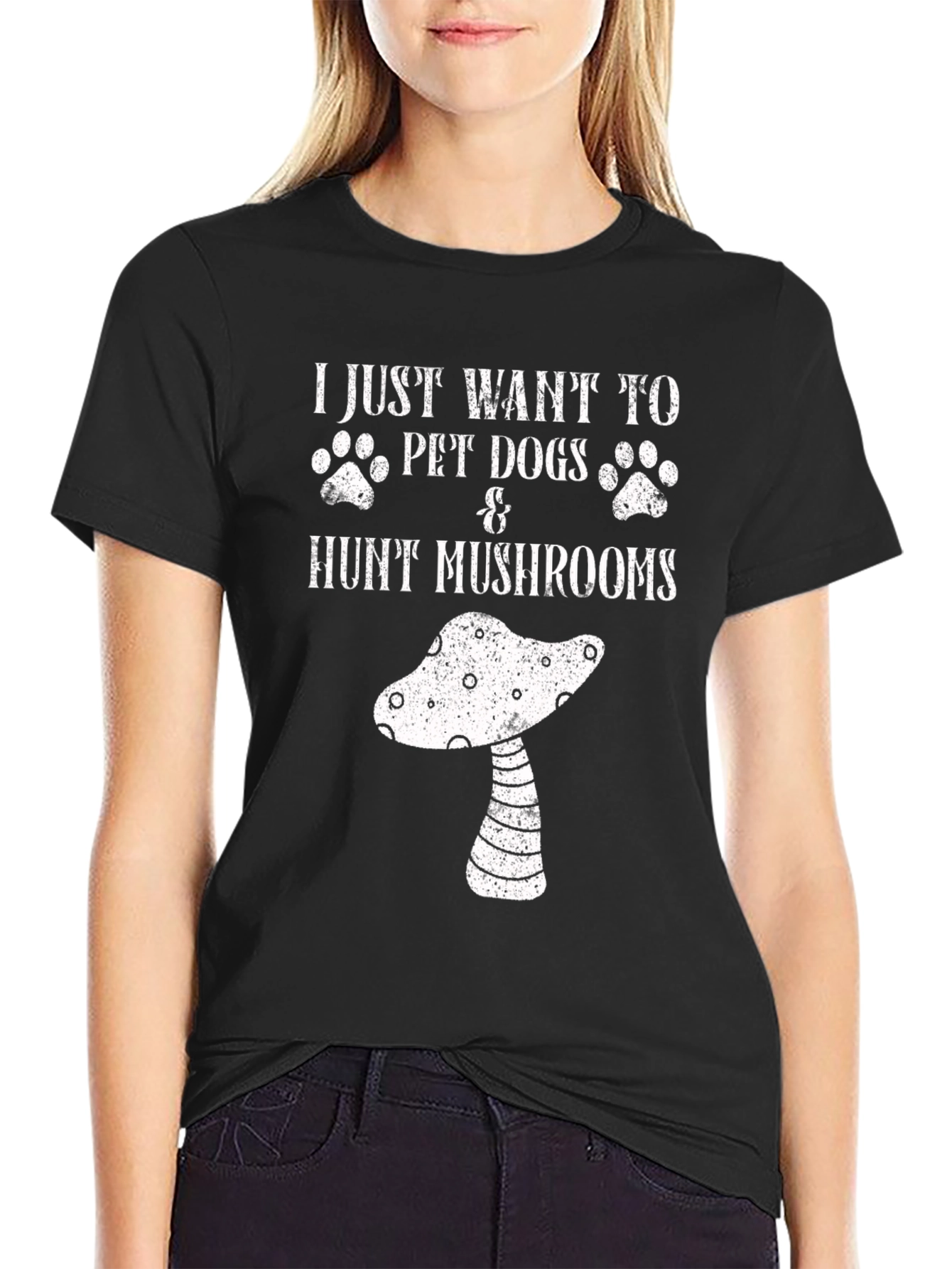 Black Dog & Mushroom Lover T-Shirt - Fun Graphic Tee view 2