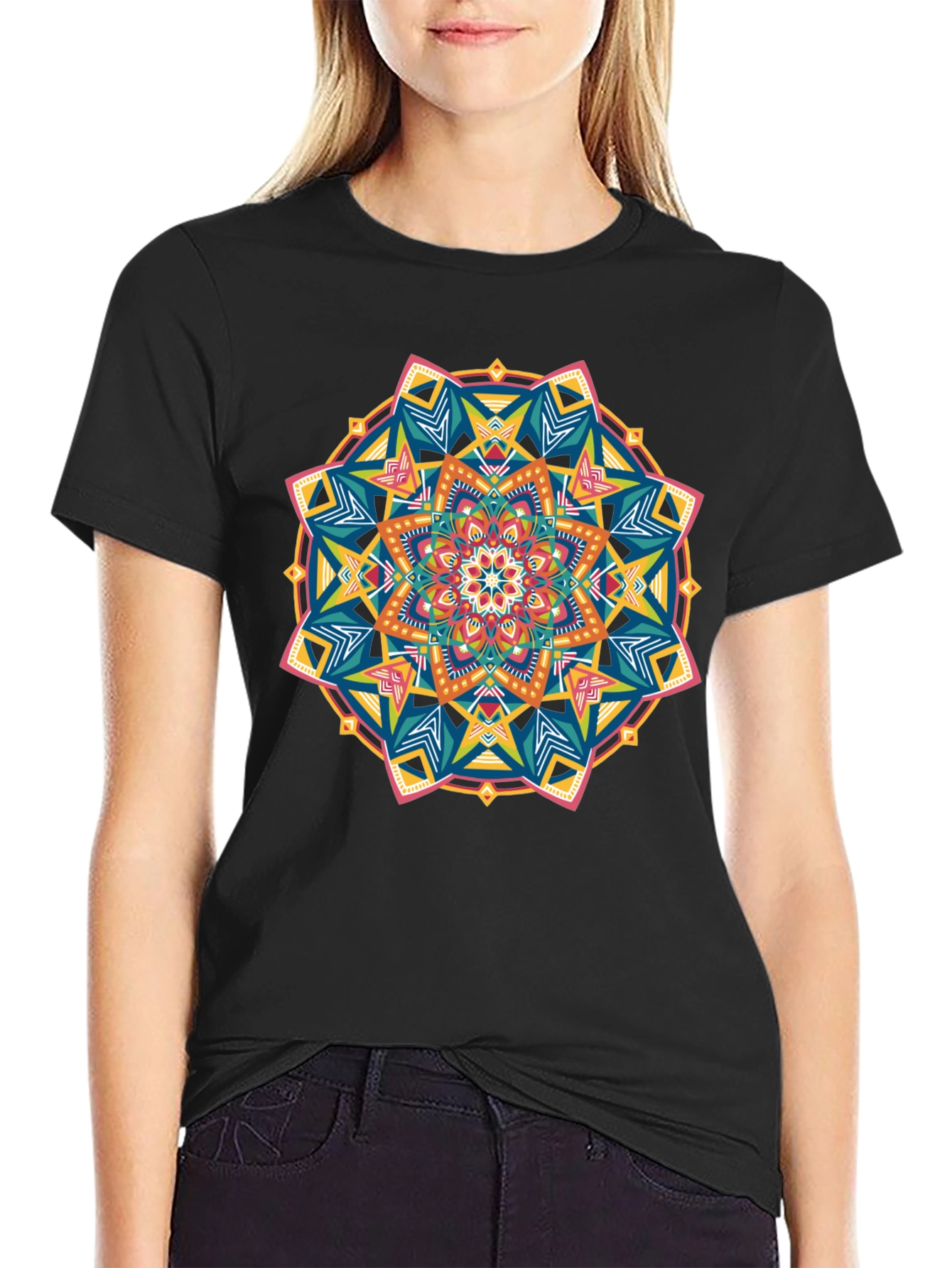 Black Vibrant Mandala Graphic Black T-Shirt view 2