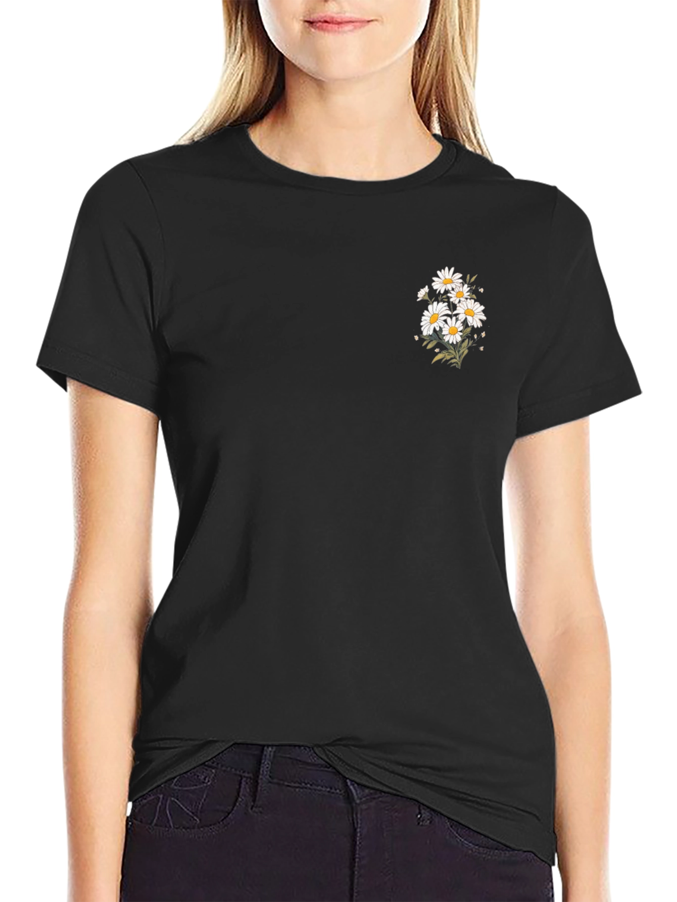Black Black T-Shirt with Daisy Graphic view 2