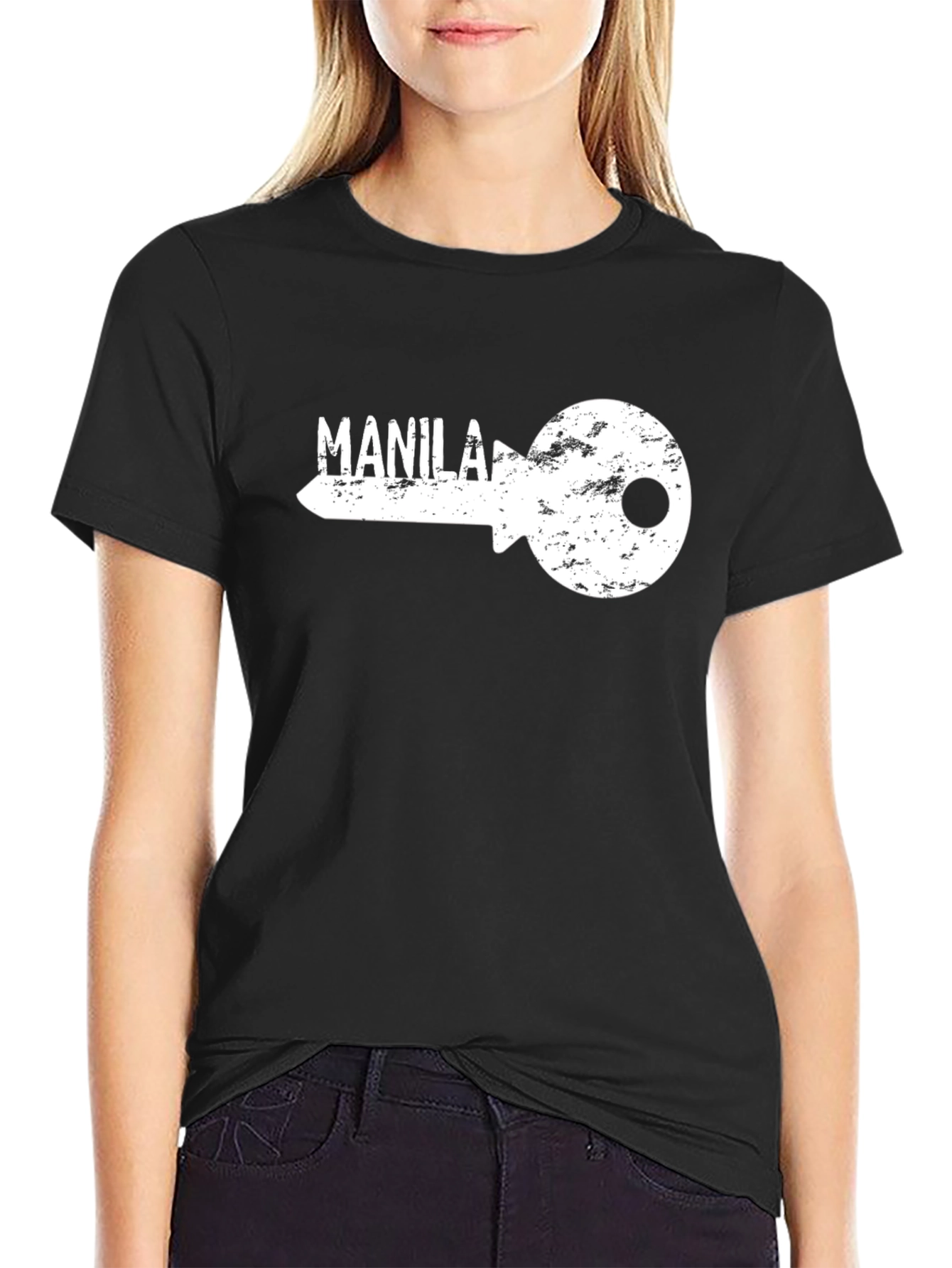 Black Manila Key Graphic T-Shirt - Black Crew Neck Tee view 2