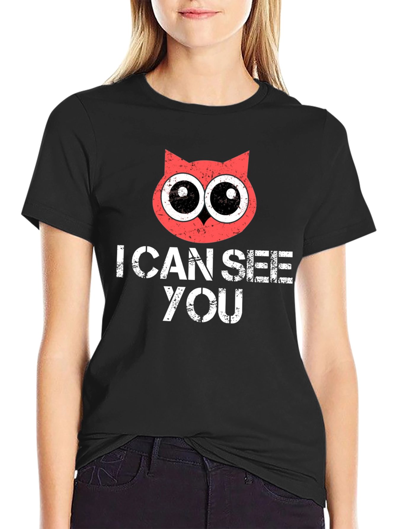 Black I Can See You Owl T-Shirt view 2