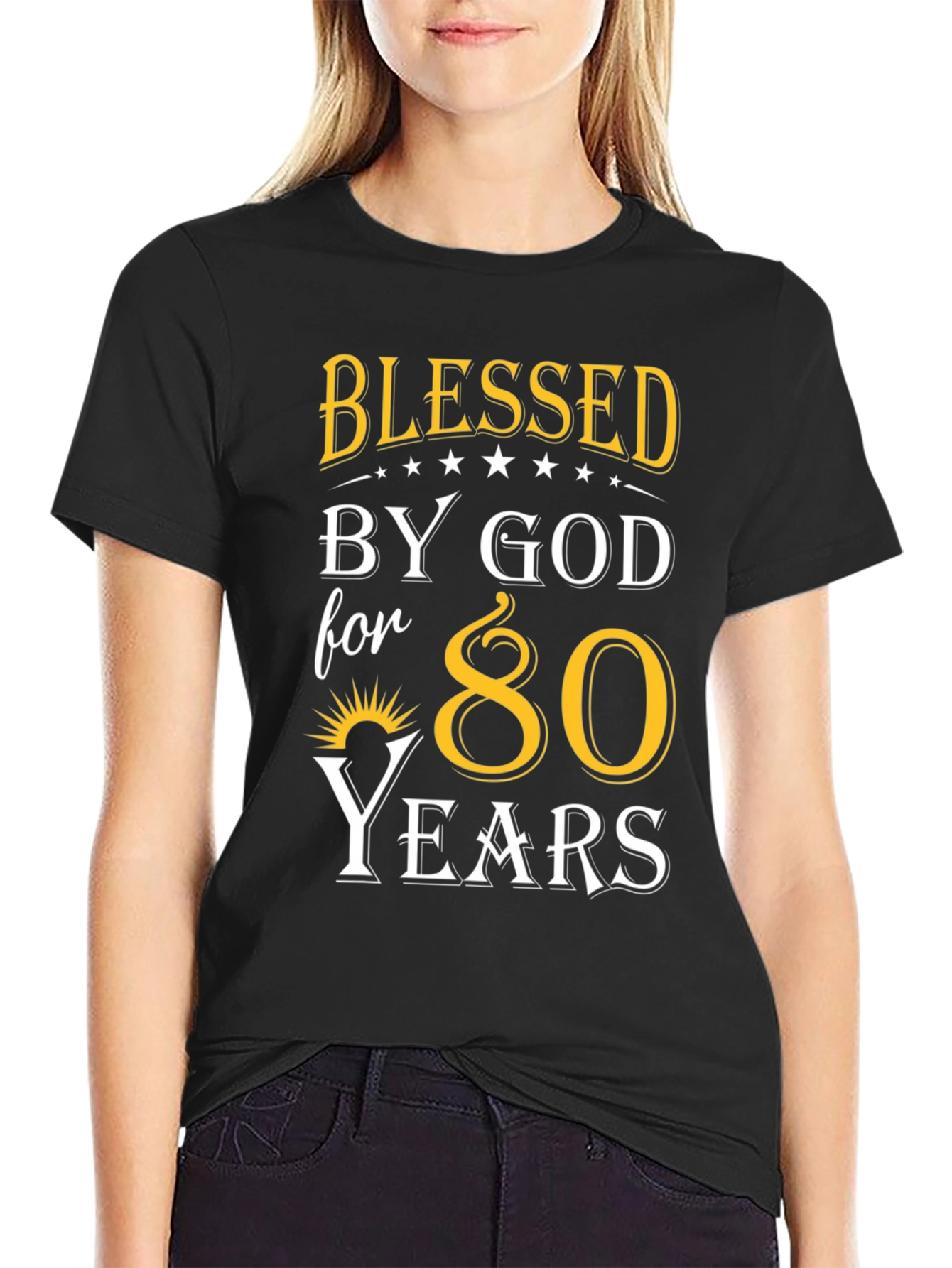 Black Blessed by God 80 Years T-Shirt view 2