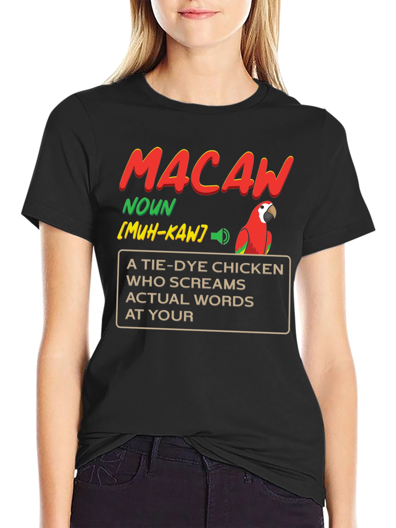 Black Macaw Definition Graphic T-Shirt - Novelty Bird Lover Tee view 2