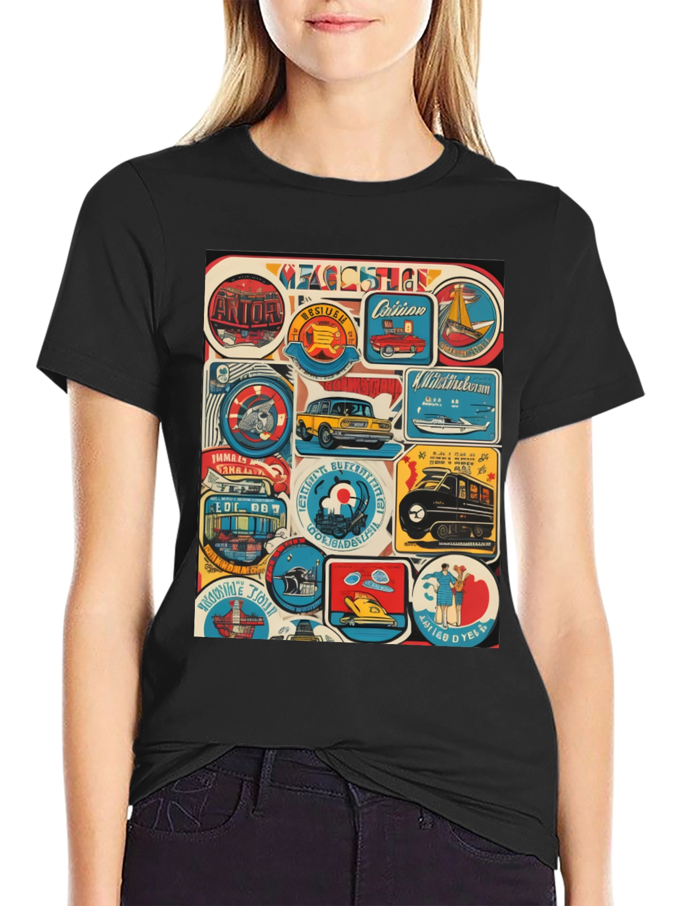 Black Retro Travel Patch T-Shirt view 2