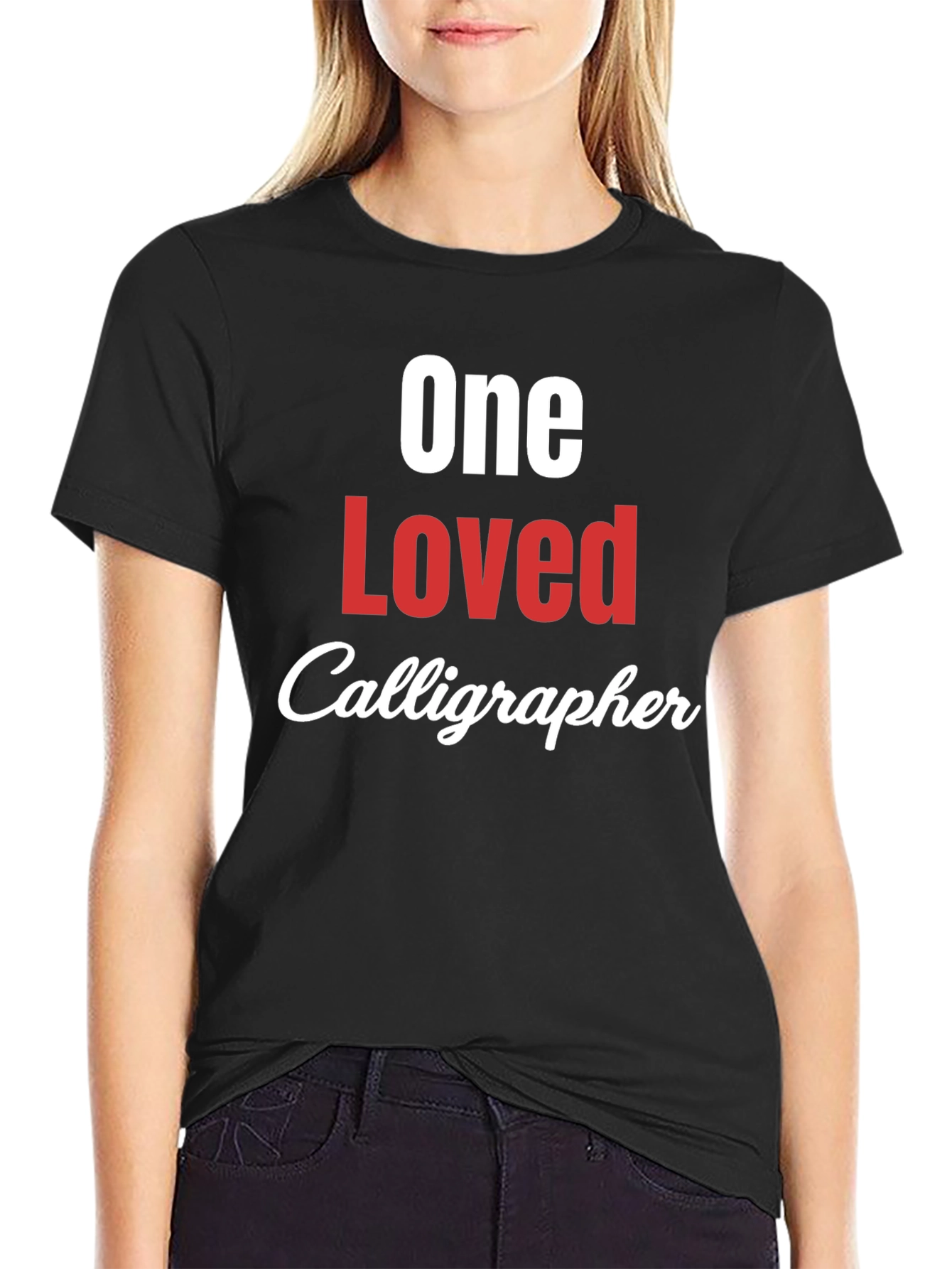 Black One Loved Calligrapher Graphic T-Shirt view 2