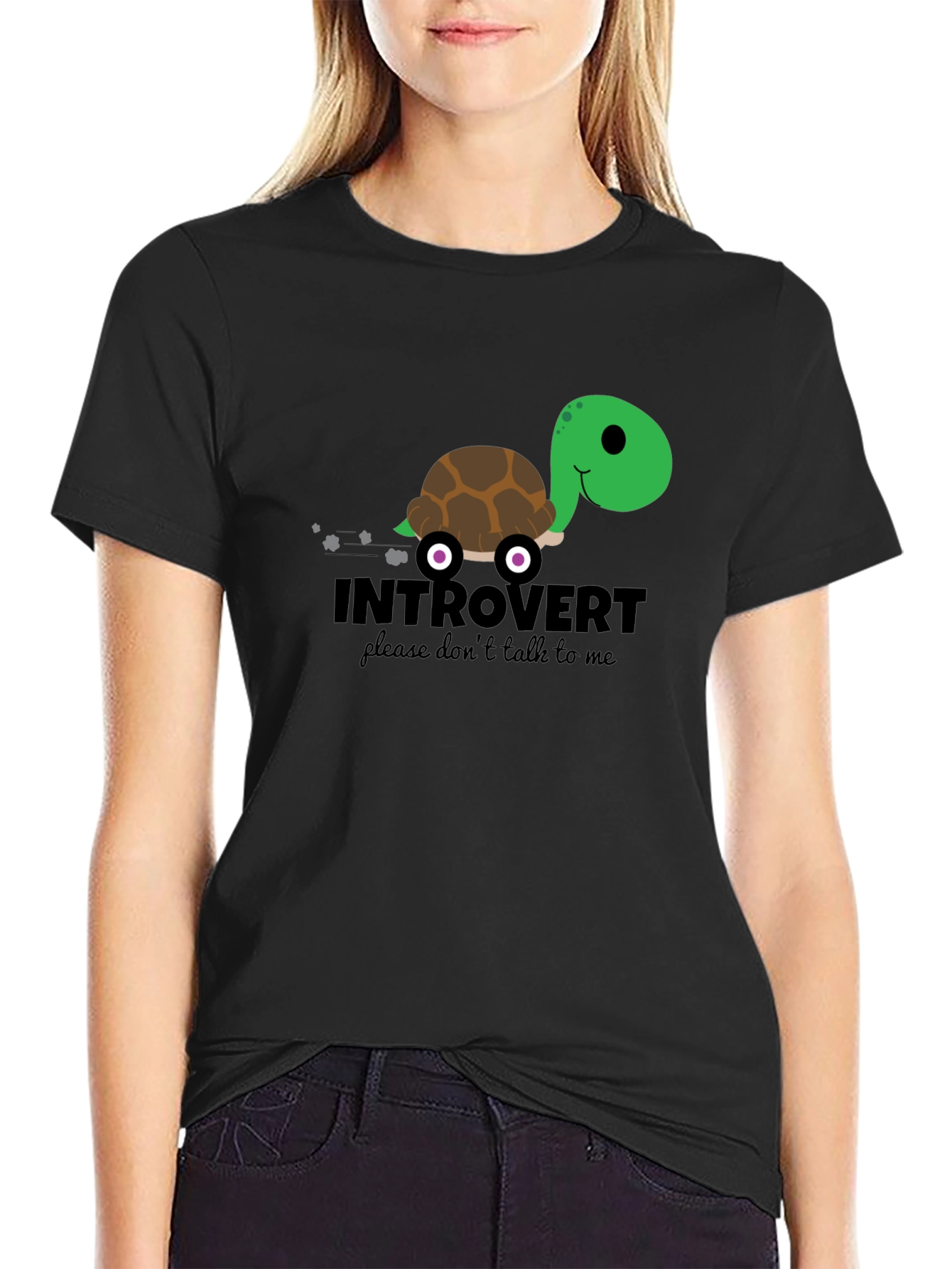 Black Introvert Turtle T-Shirt - Funny Graphic Tee view 2