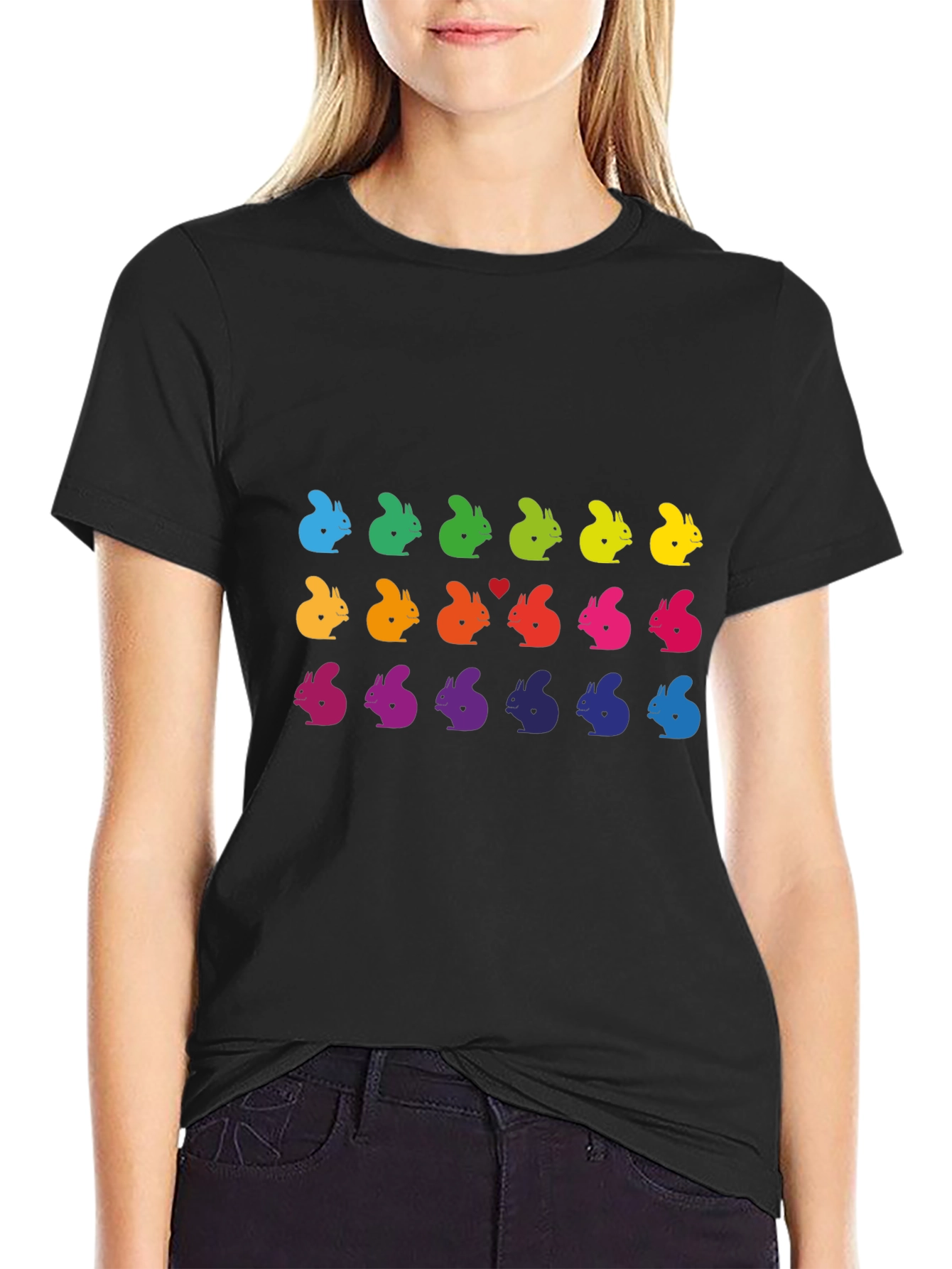 Black Rainbow Squirrel Pattern Black T-Shirt view 2