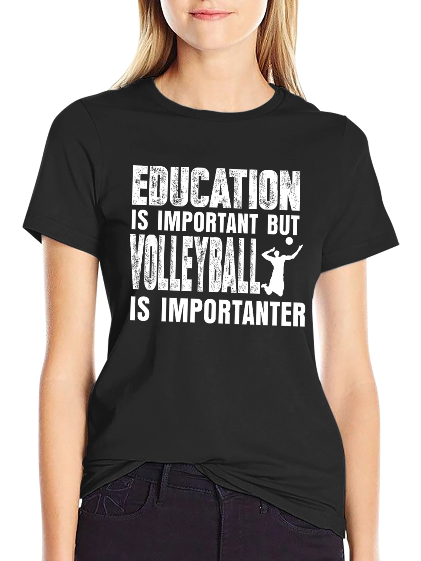 Black Volleyball Lover T-Shirt - Education is Important Humor Tee view 2