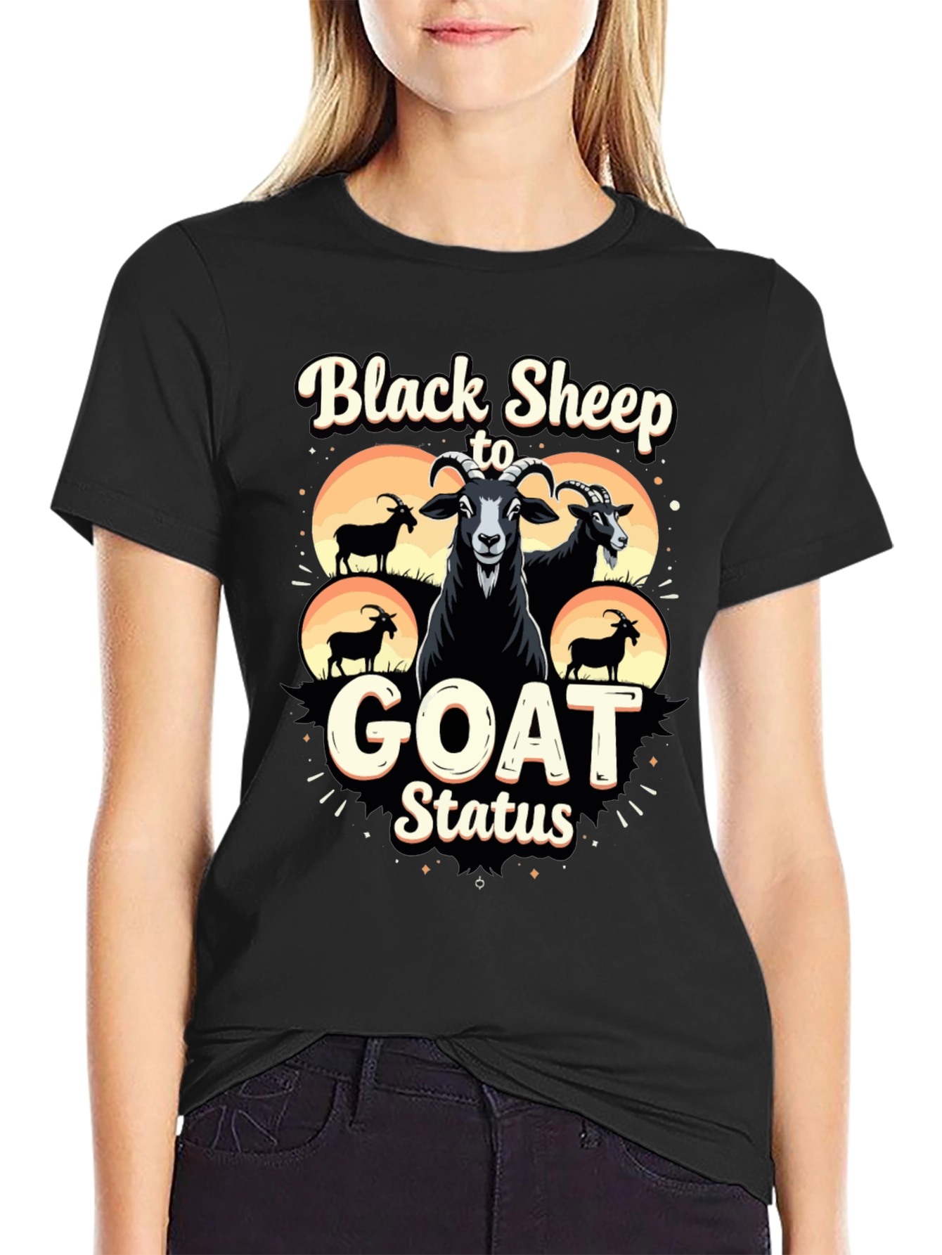 Black Black Sheep to Goat Status Graphic Tee view 2