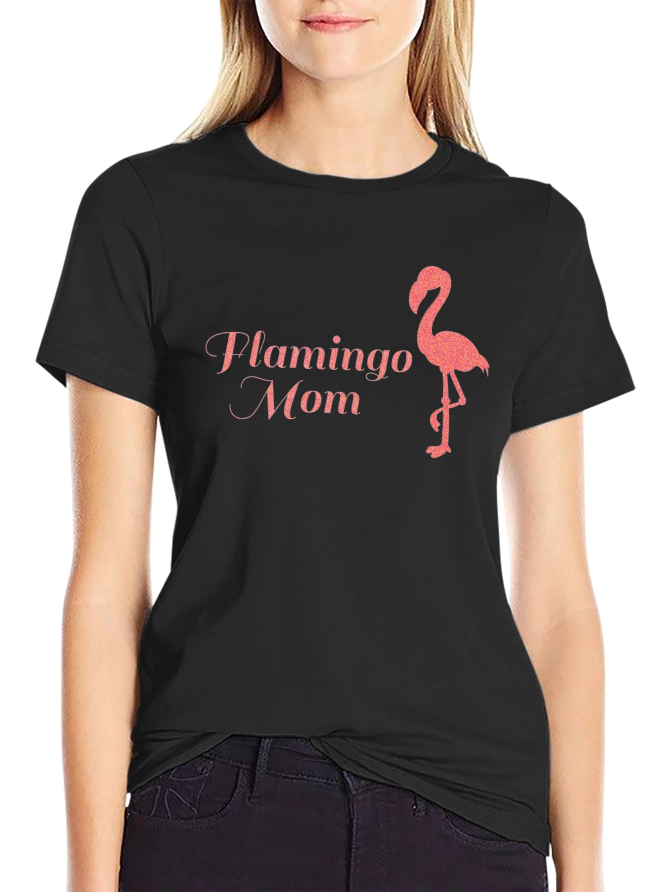 Black Flamingo Mom Graphic T-Shirt view 2