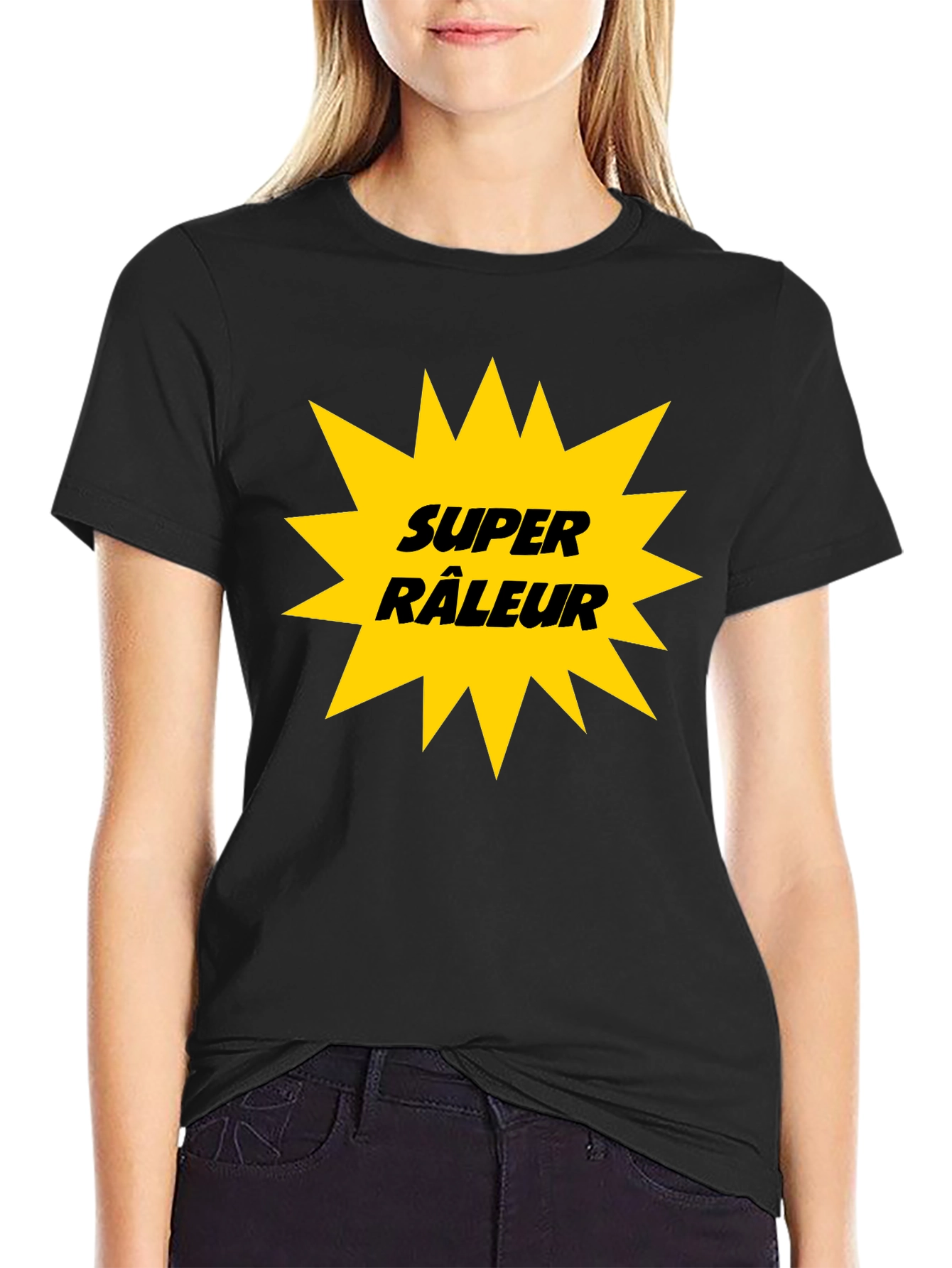Black Super Râleur Graphic Tee - Black Cotton T-Shirt view 2