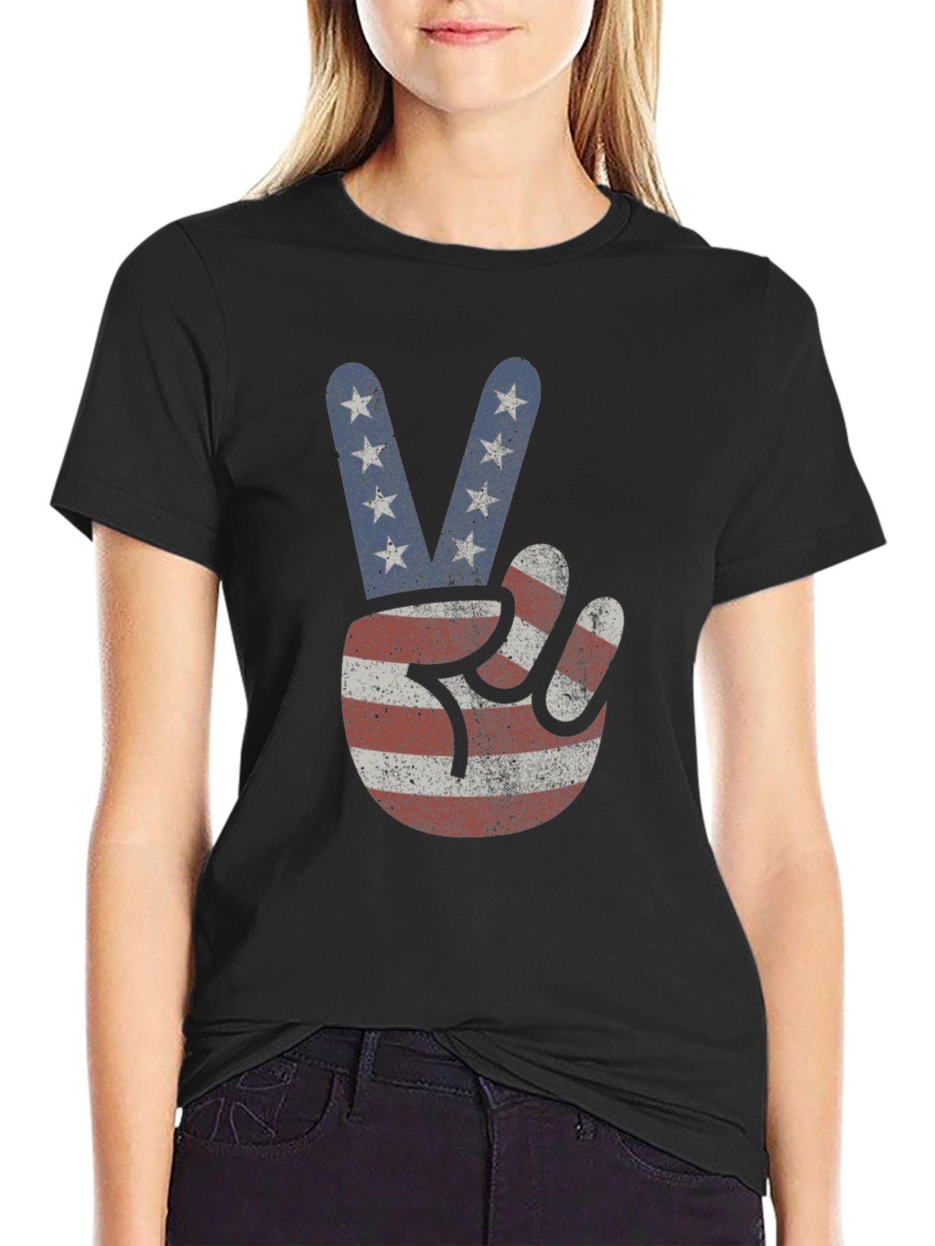 Black American Flag Peace Sign T-Shirt view 2