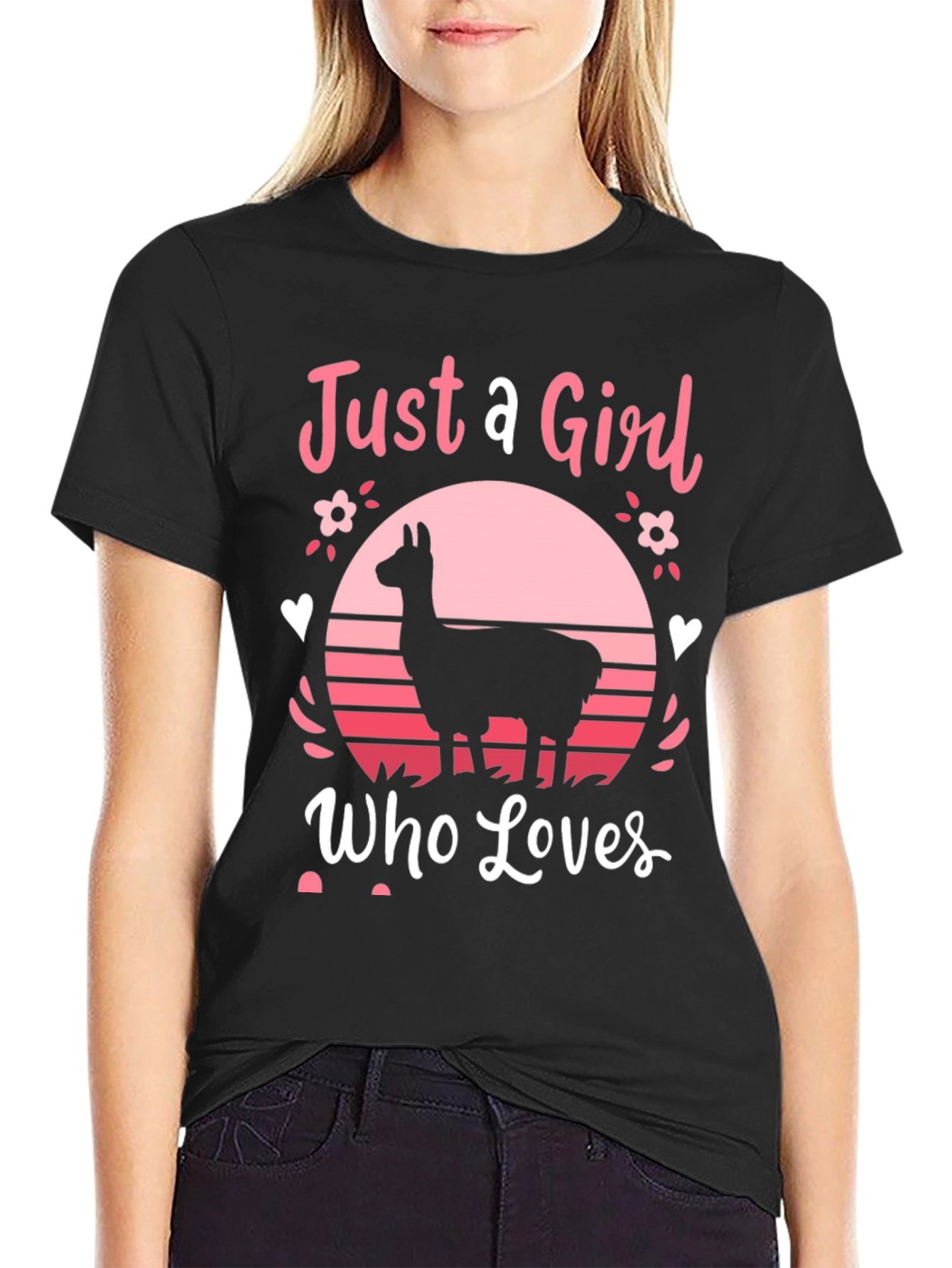 Black Just A Girl Who Loves Llamas T-Shirt view 2