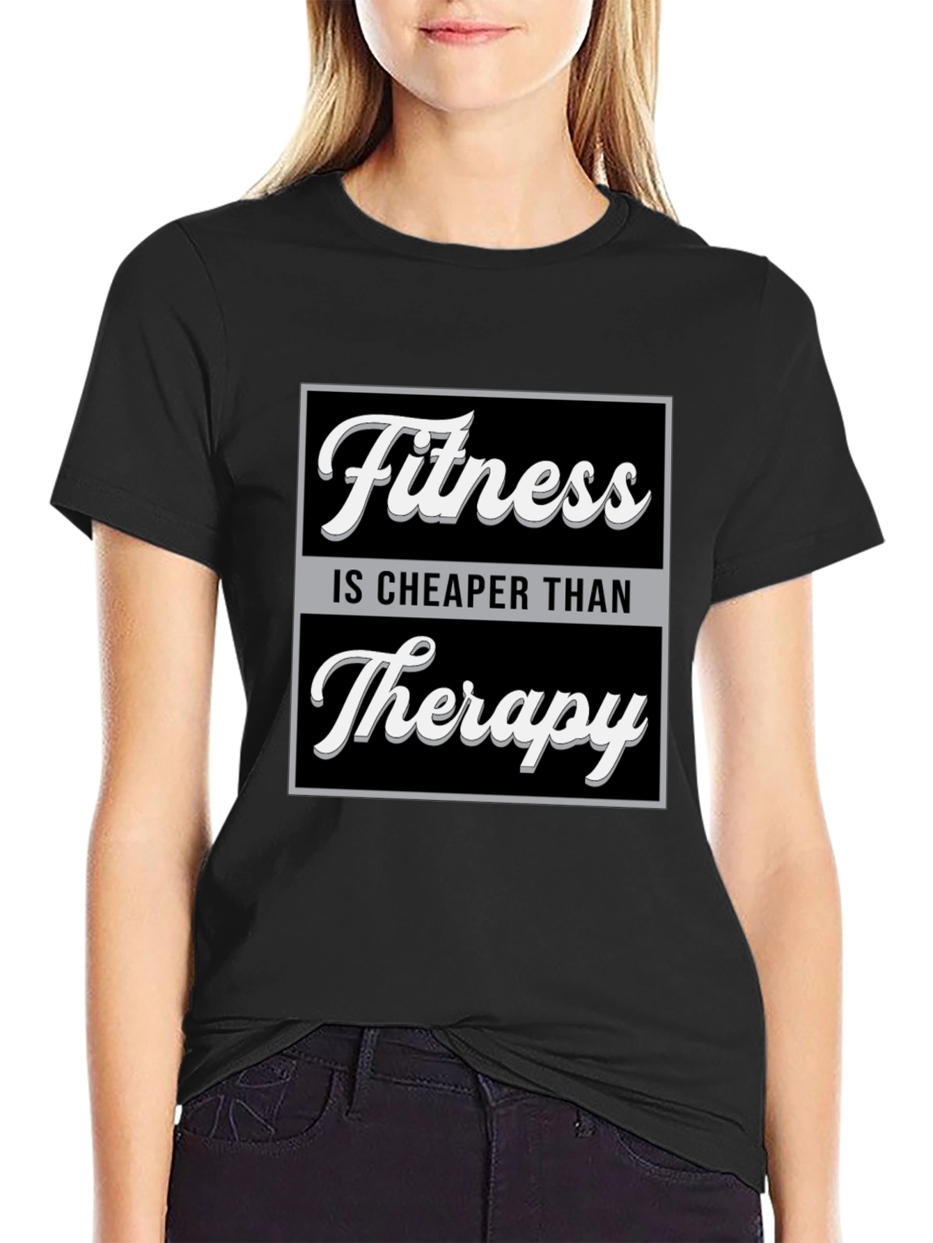 Black Fitness is Cheaper Than Therapy Graphic T-Shirt view 2