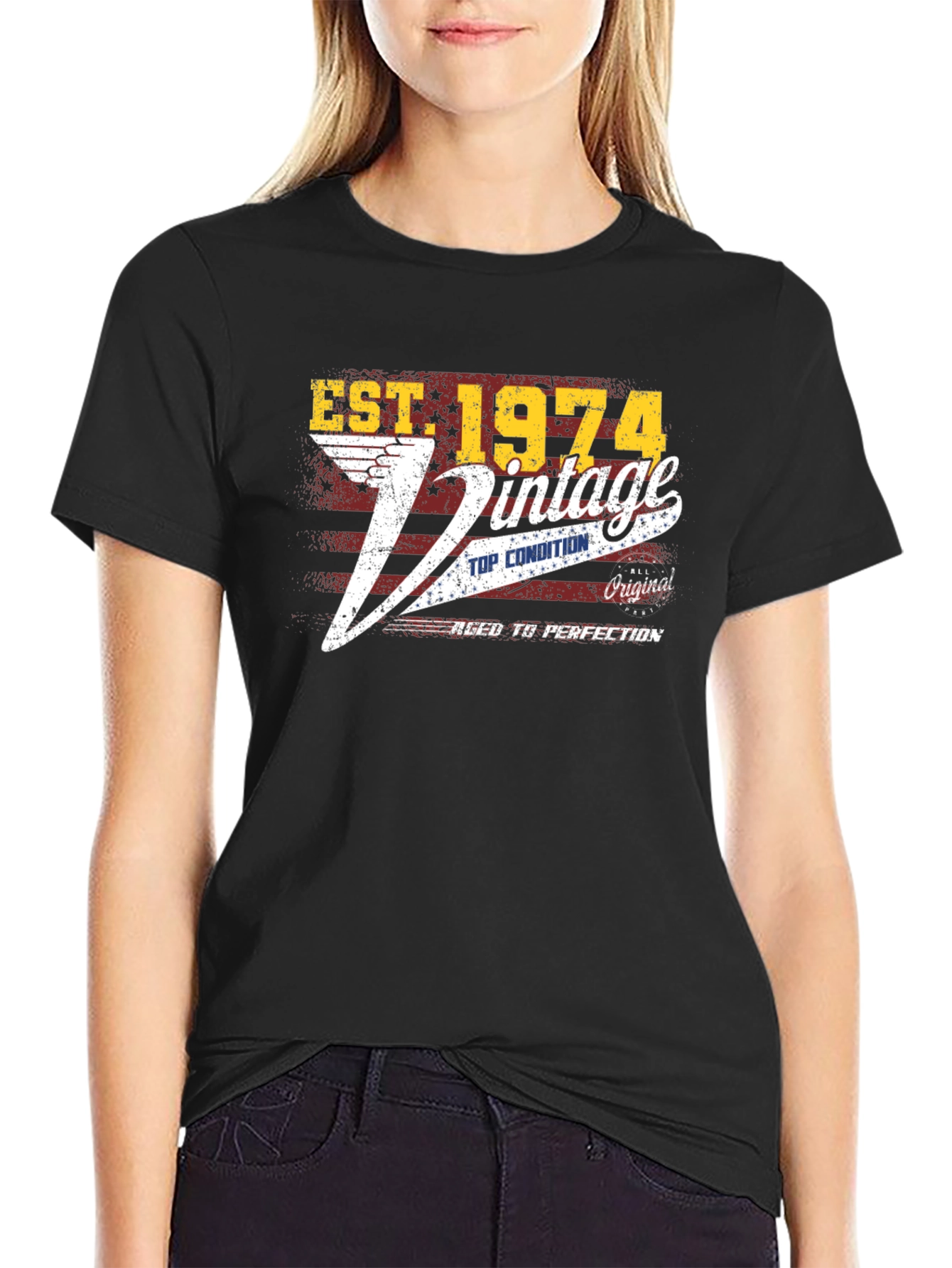 Black Est. 1974 Vintage Style T-Shirt view 2