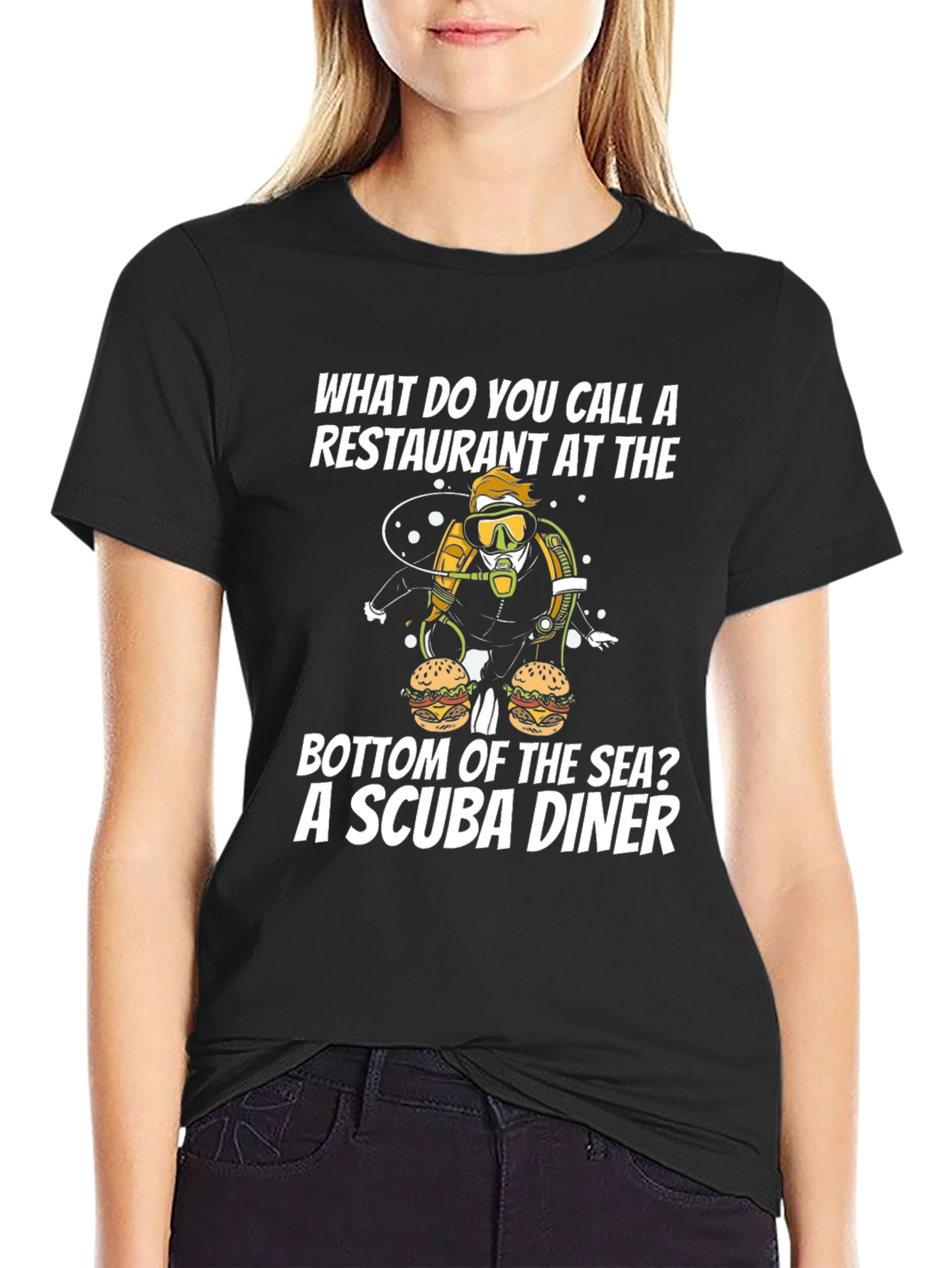 Black Scuba Diner T-Shirt - Funny Scuba Diving Pun Tee view 2