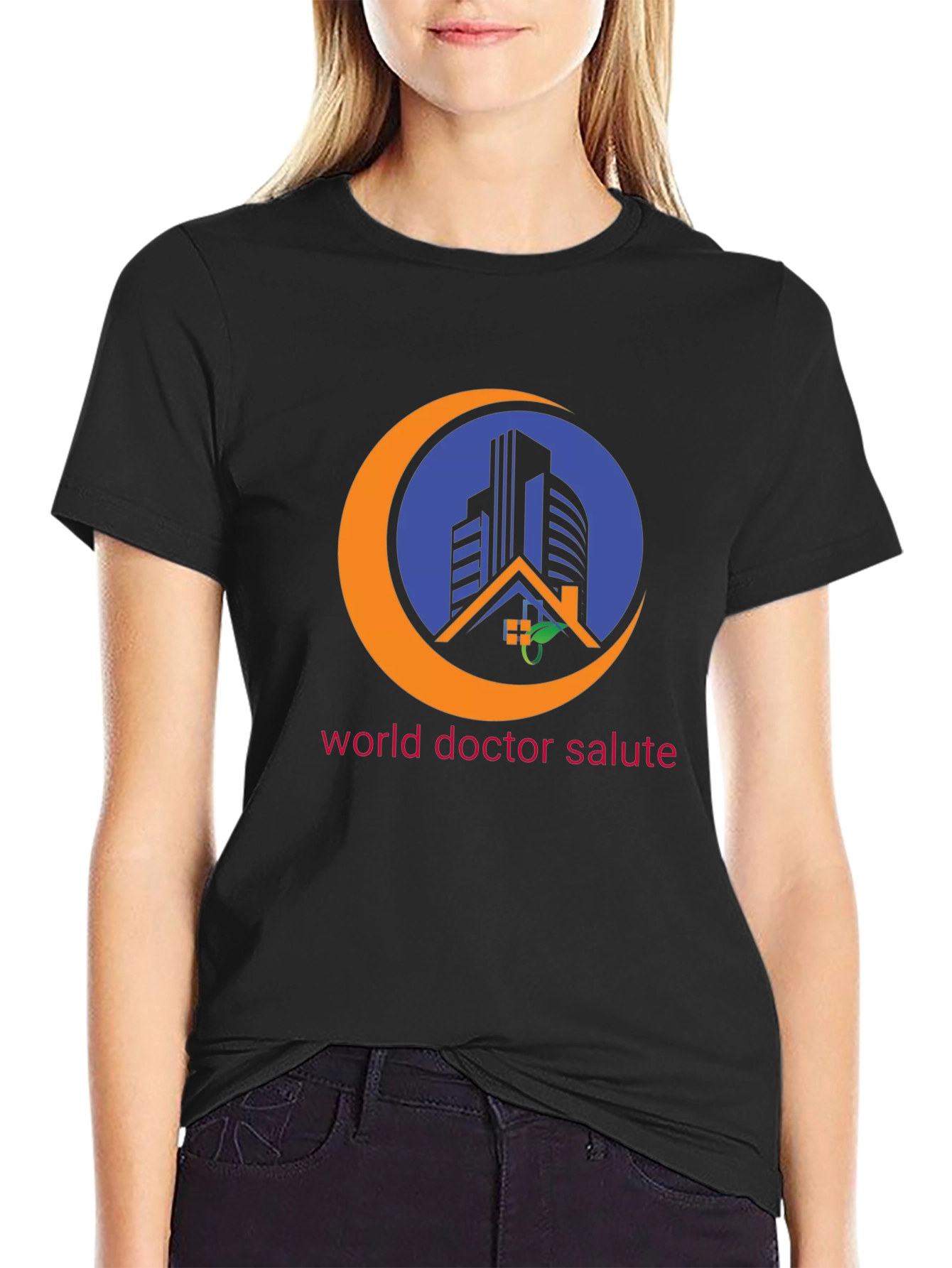 Black World Doctor Salute Black T-Shirt view 2