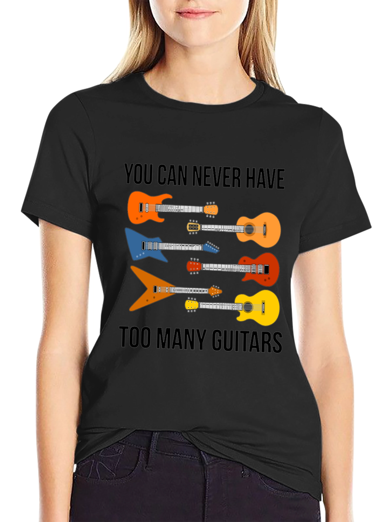 Black Guitar Lover T-Shirt - You Can Never Have Too Many Guitars view 2