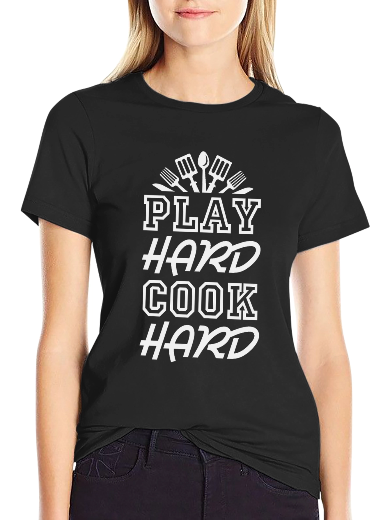 Black Play Hard Cook Hard Graphic Tee - Black view 2