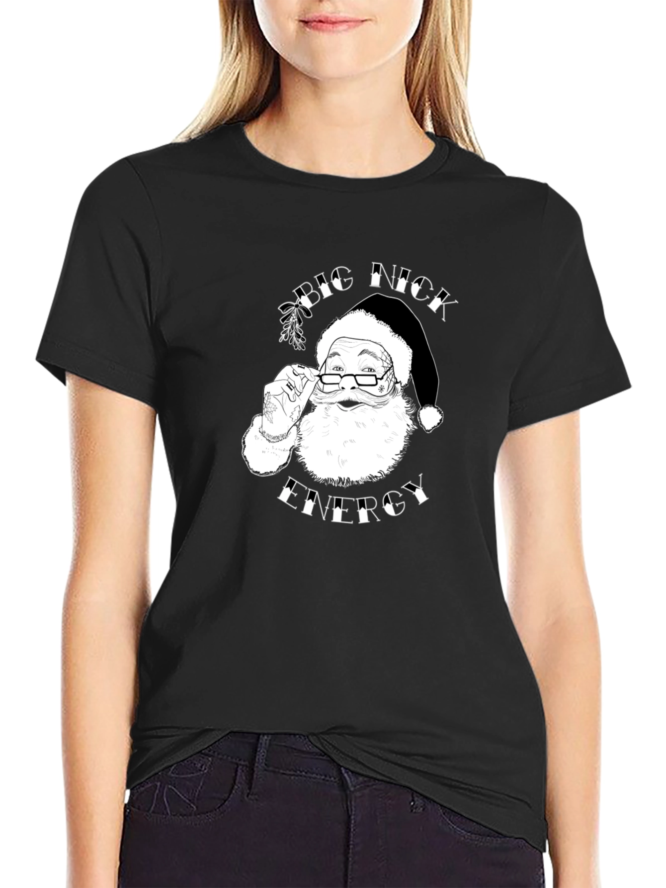 Black Big Nick Energy Santa T-Shirt - Christmas Humor Tee view 2