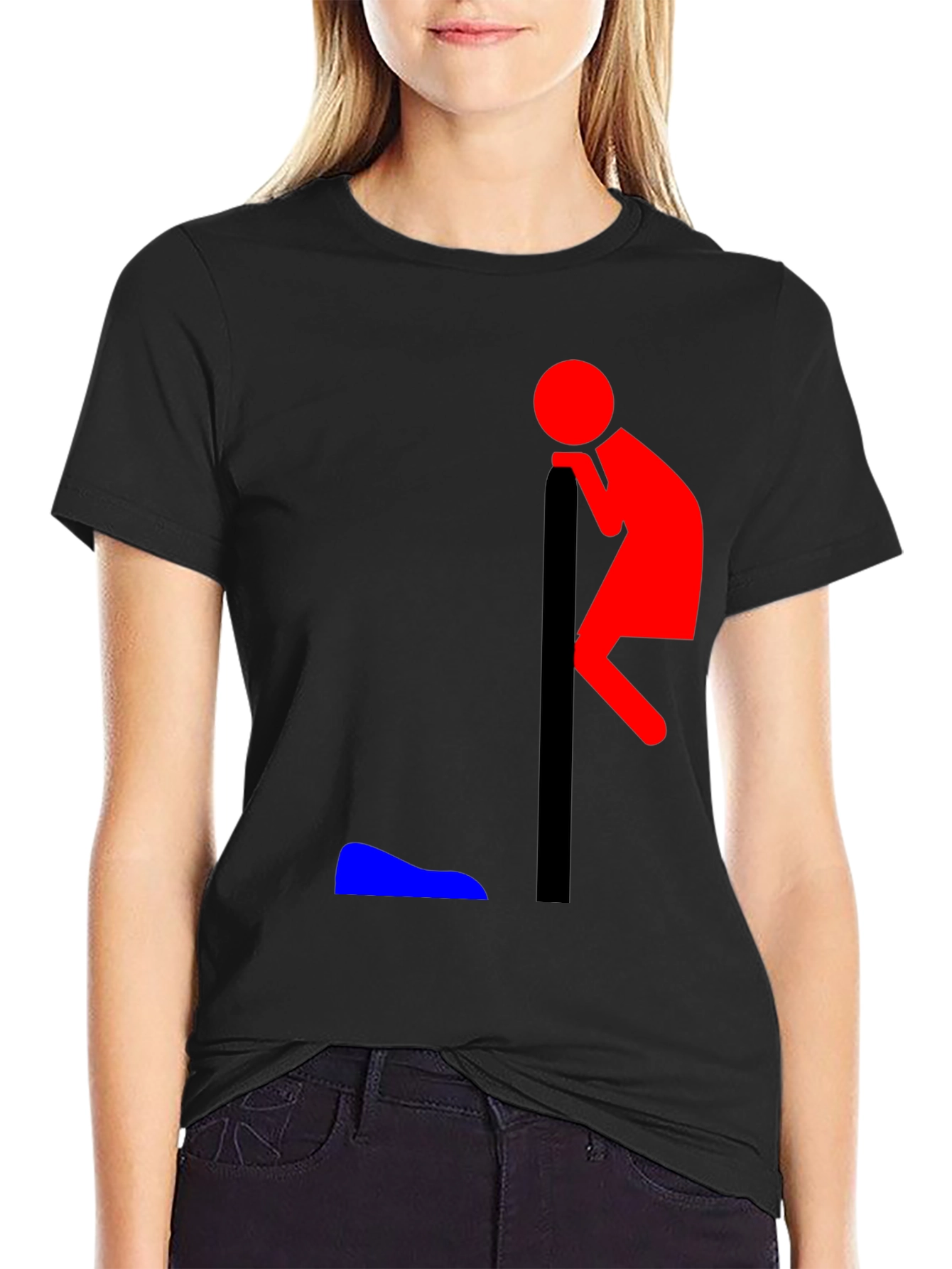 Black Funny Leaning Man Graphic T-Shirt view 2
