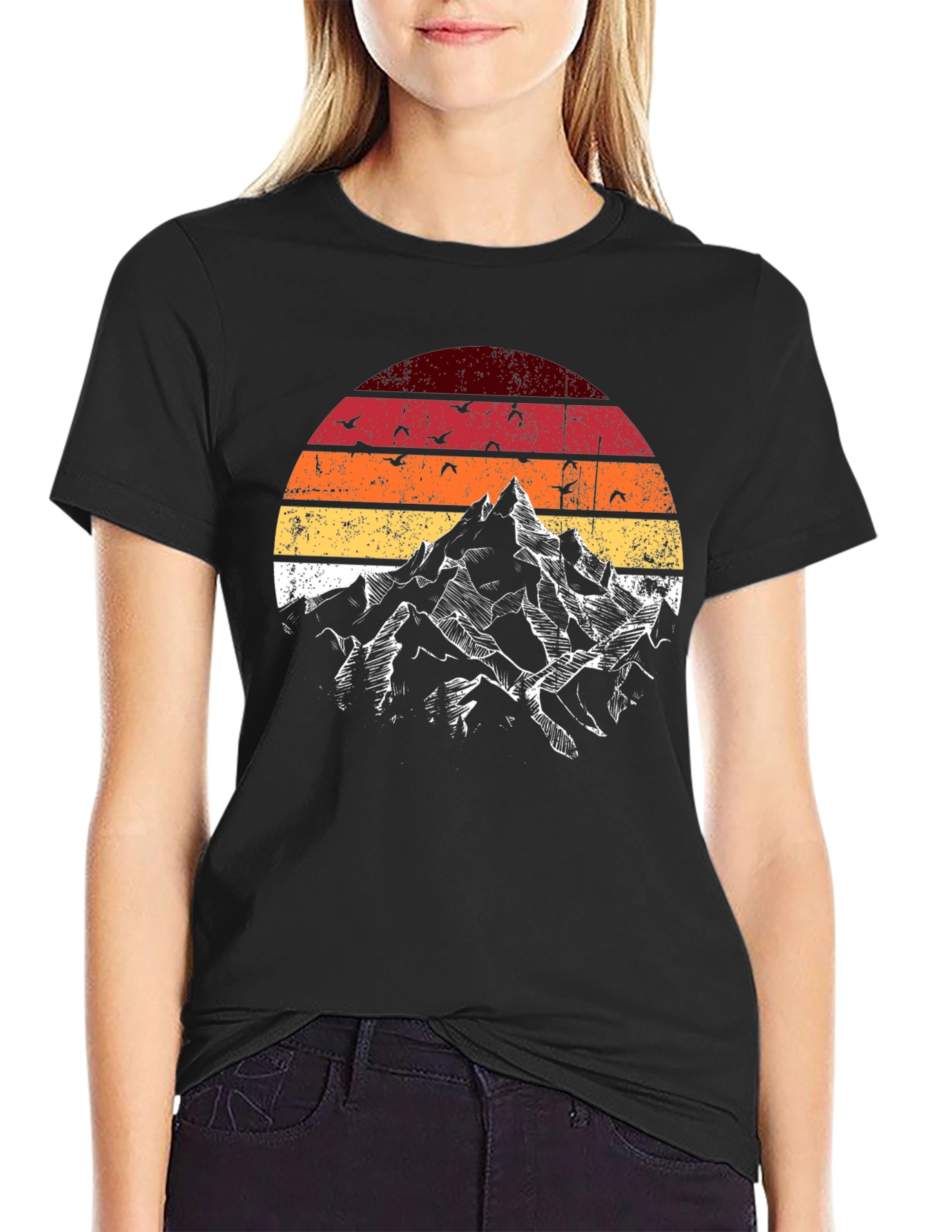Black Vintage Mountain Sunset Graphic Tee view 2