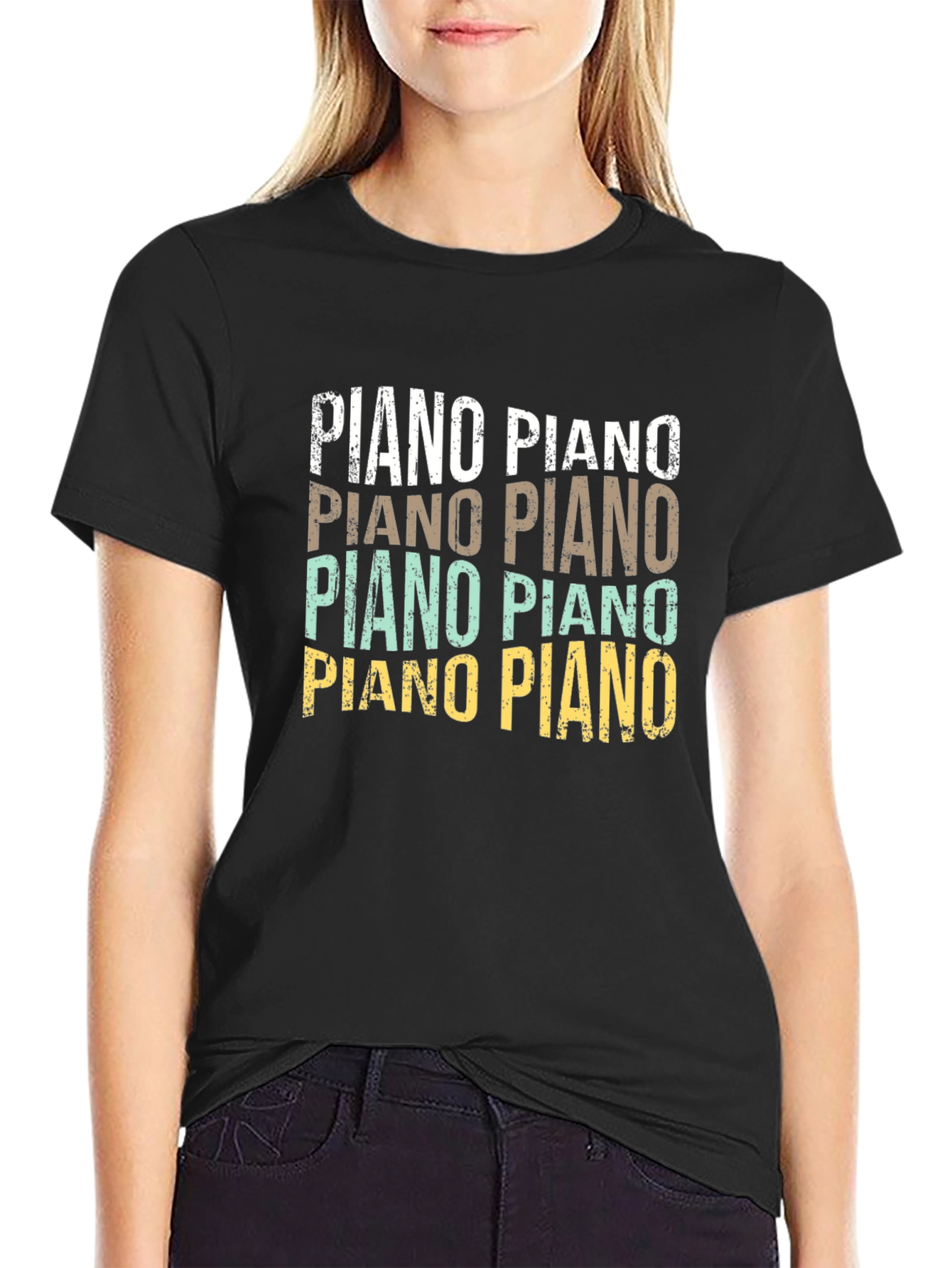 Black Piano Retro Style T-Shirt view 2