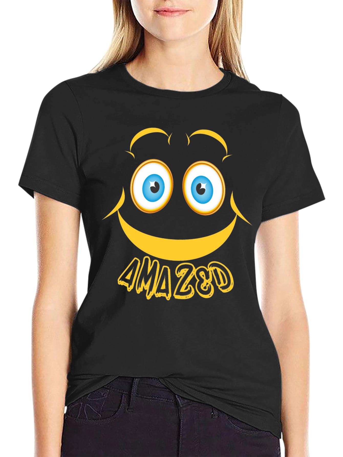 Black Amazed Graphic Tee - Expressive Emoji Design view 2