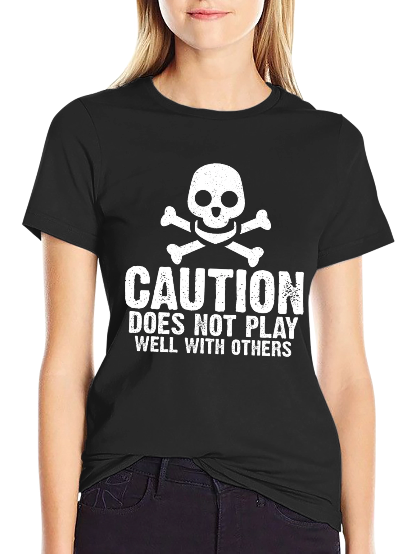Black Caution: Doesn't Play Well With Others - Black T-Shirt view 2