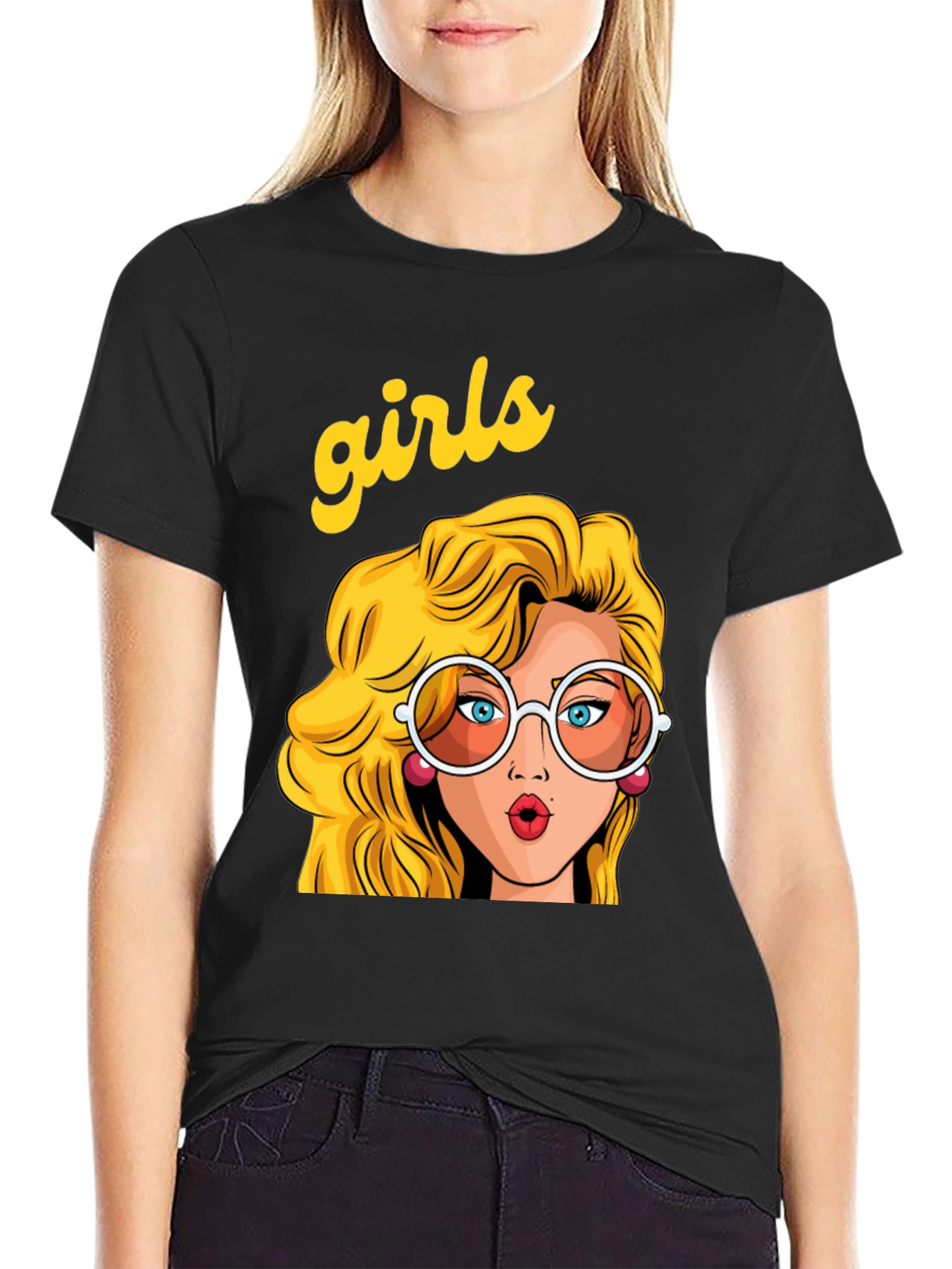 Black Retro 'Girls' Graphic Print Black T-Shirt view 2