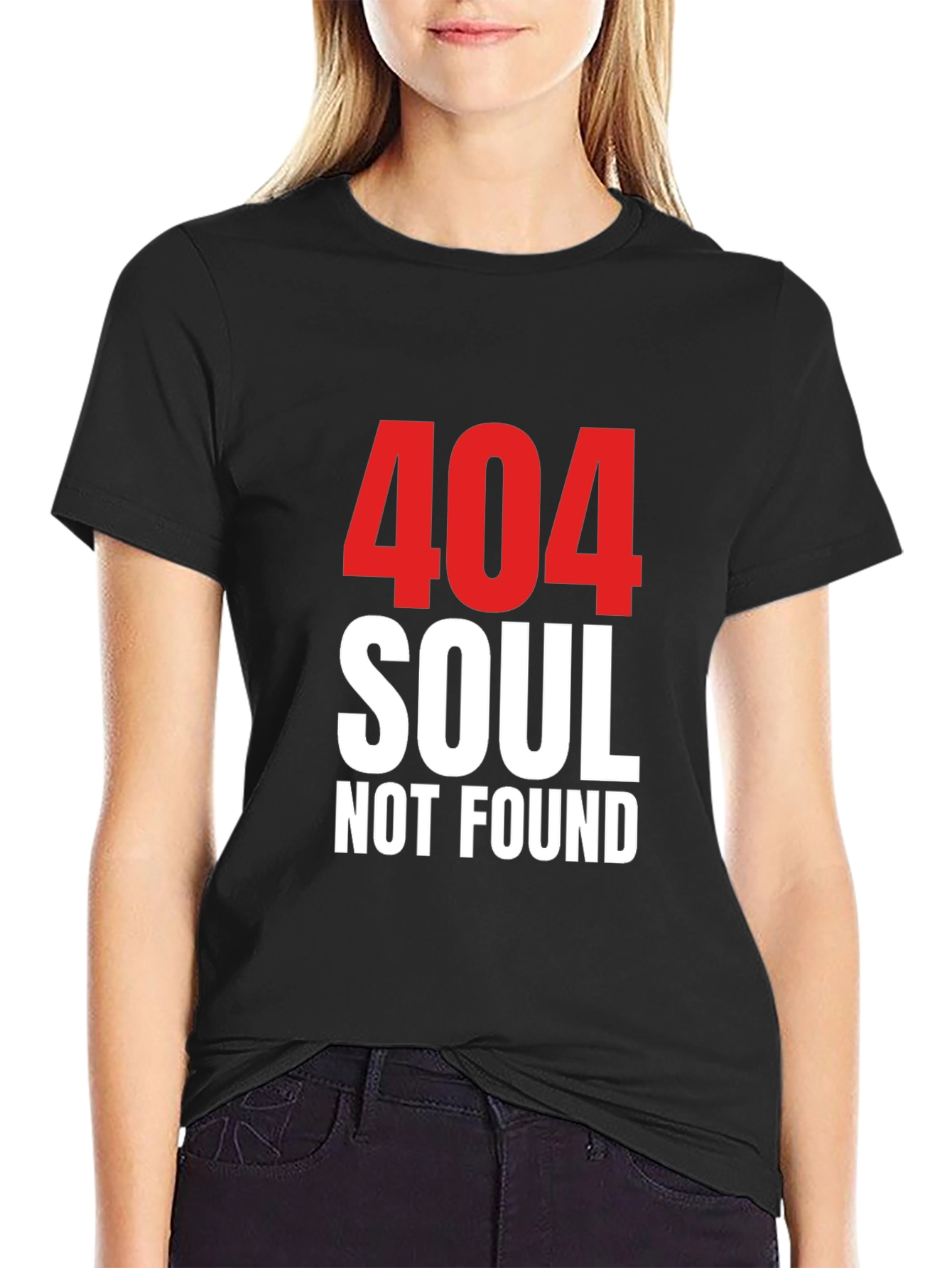 Black 404 Soul Not Found Graphic Tee - Black Cotton Blend Shirt view 2