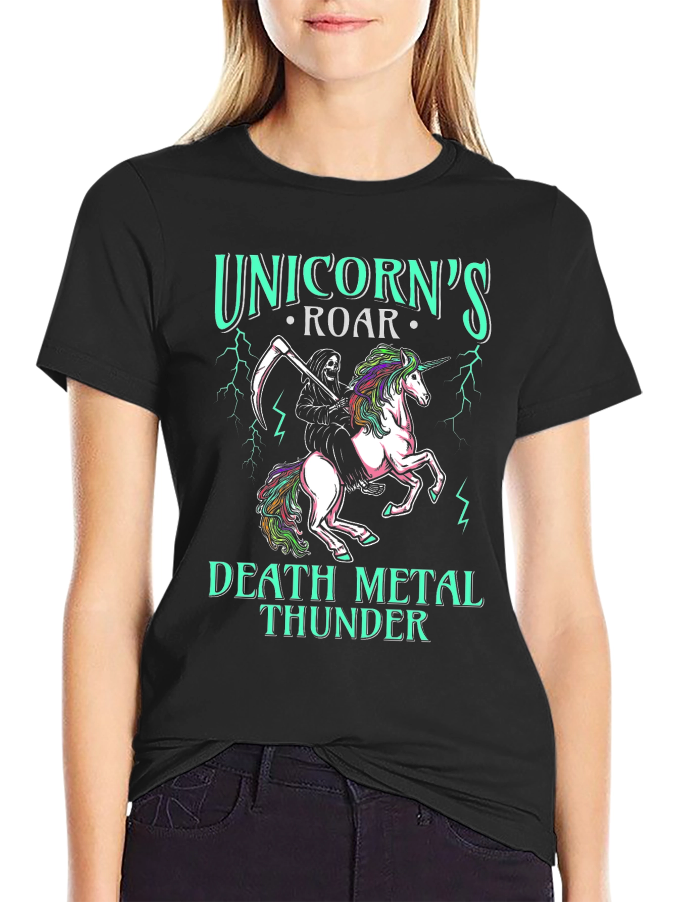 Black Unicorn's Roar Death Metal Thunder T-Shirt view 2