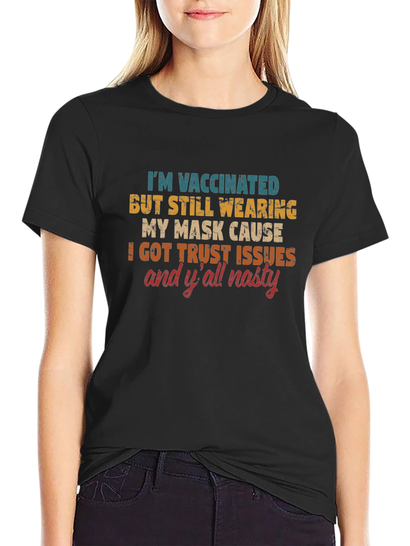 Black Vaccinated Trust Issues T-Shirt view 2