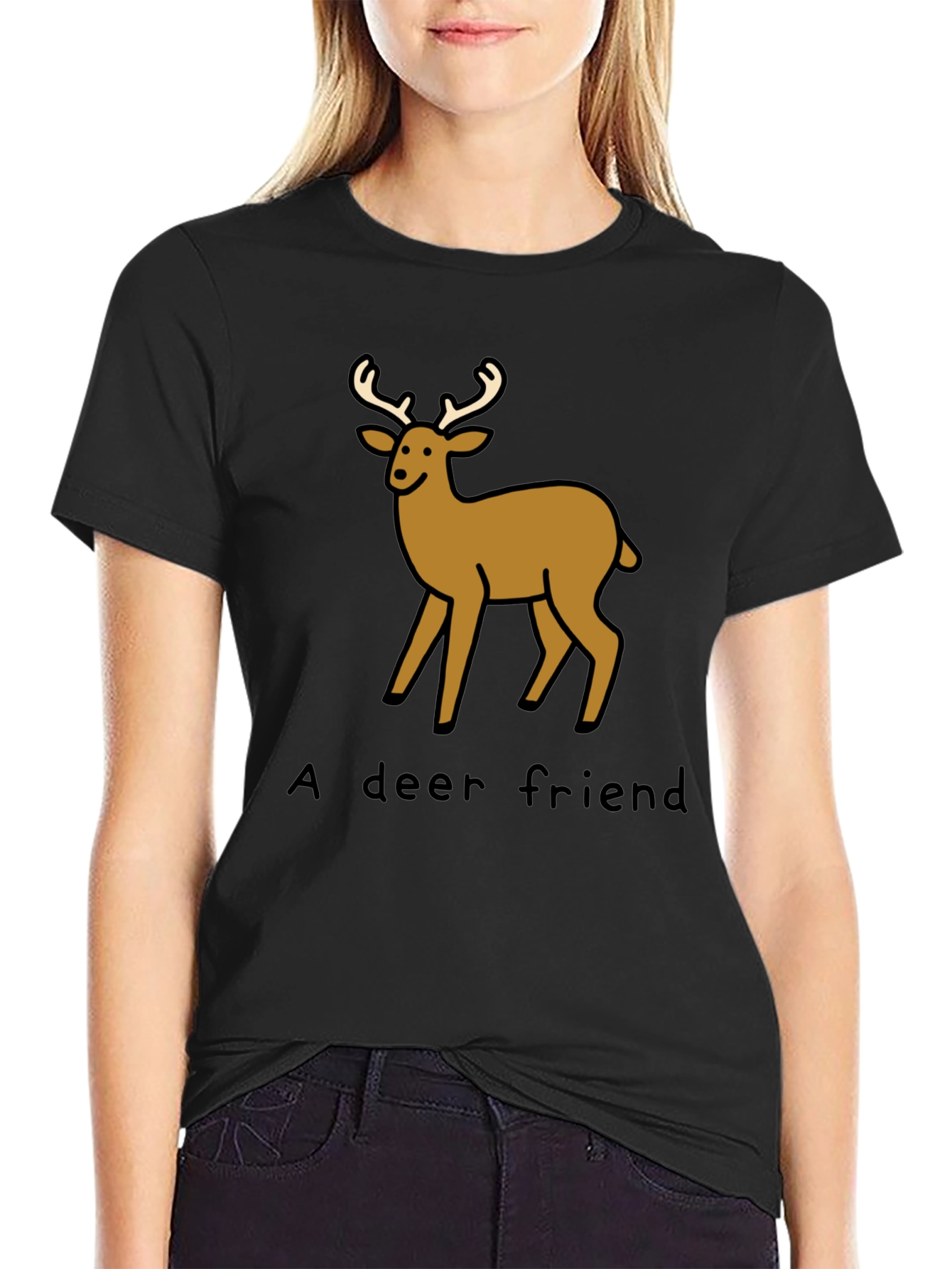 Black A Deer Friend Graphic Tee - Soft Black Cotton view 2