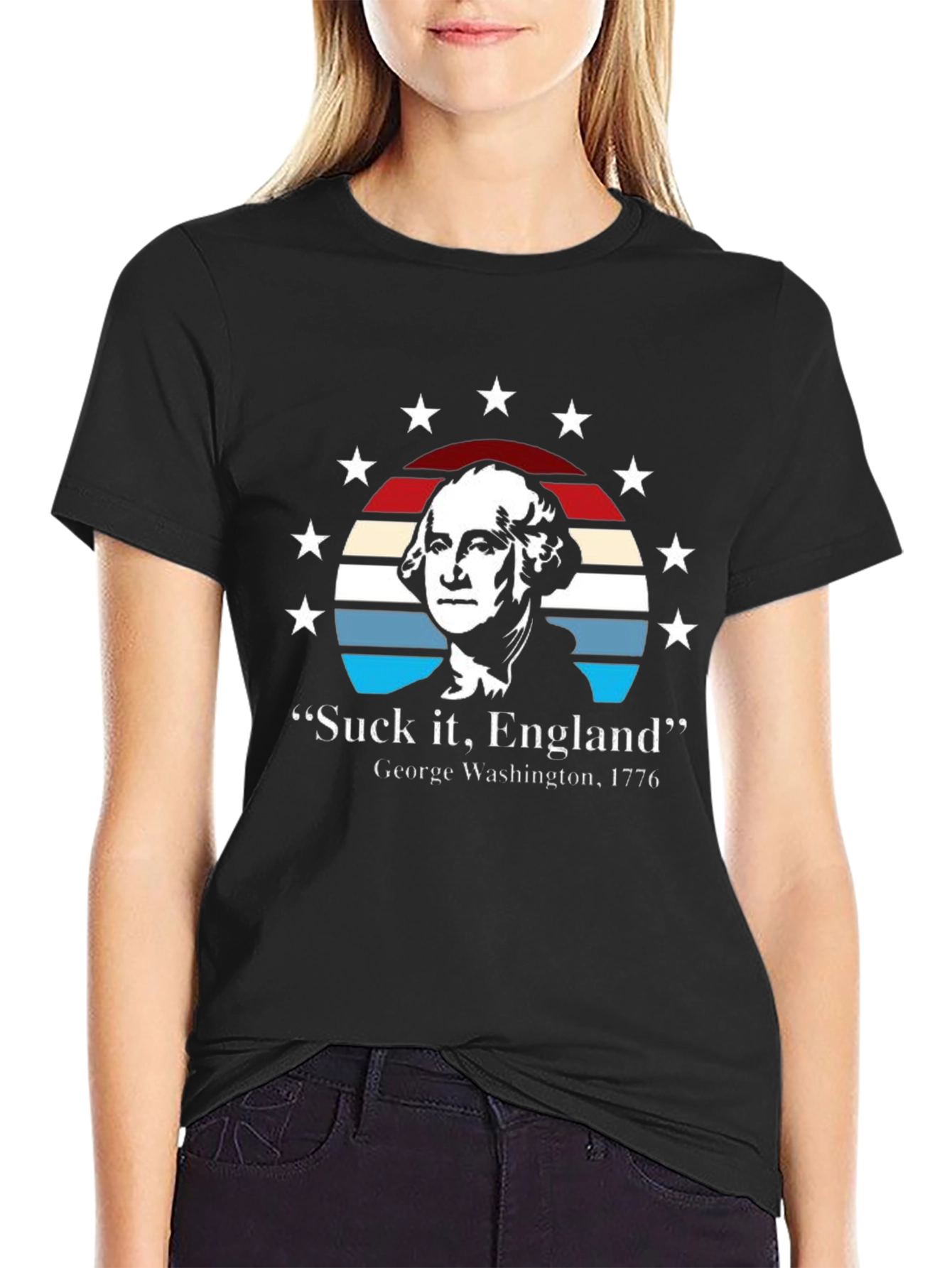 Black Suck It, England T-Shirt - George Washington 1776 view 2