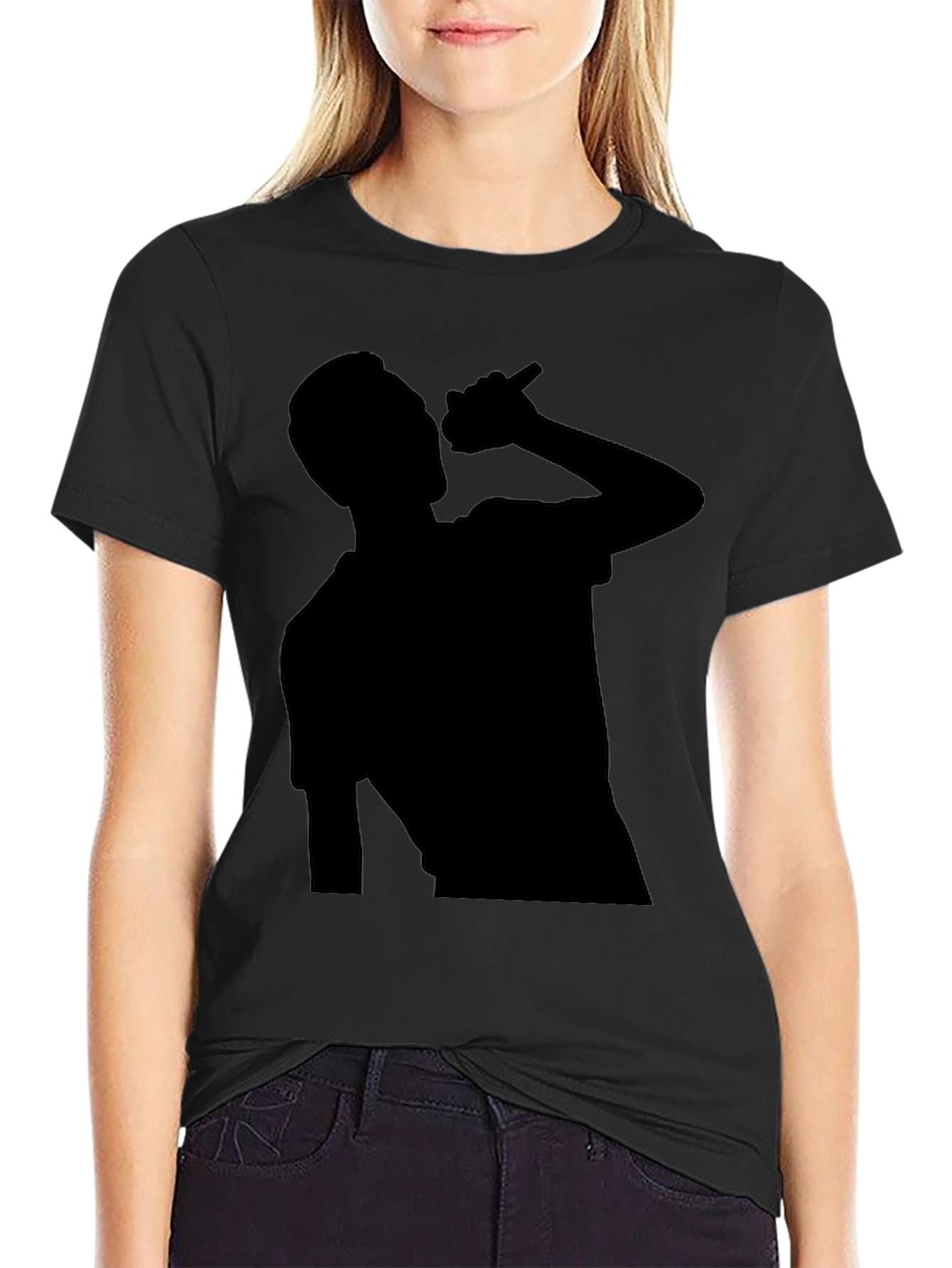 Black Silhouette Singer Graphic Tee - Black Cotton T-Shirt view 2