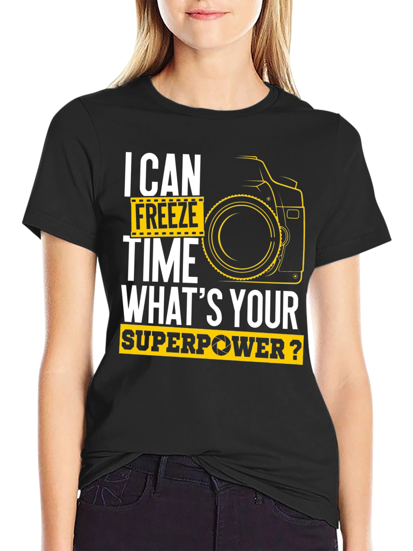 Black I Can Freeze Time Superpower Photographer Black T-Shirt view 2