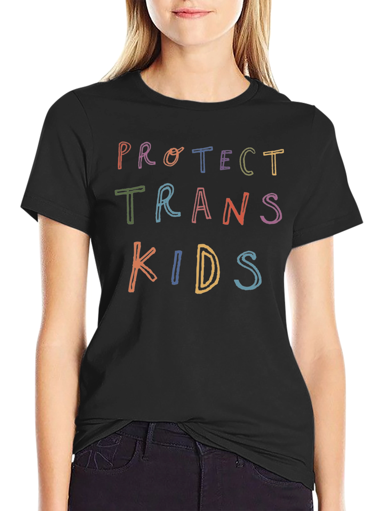 Black Protect Trans Kids T-Shirt - Colorful Advocacy view 2