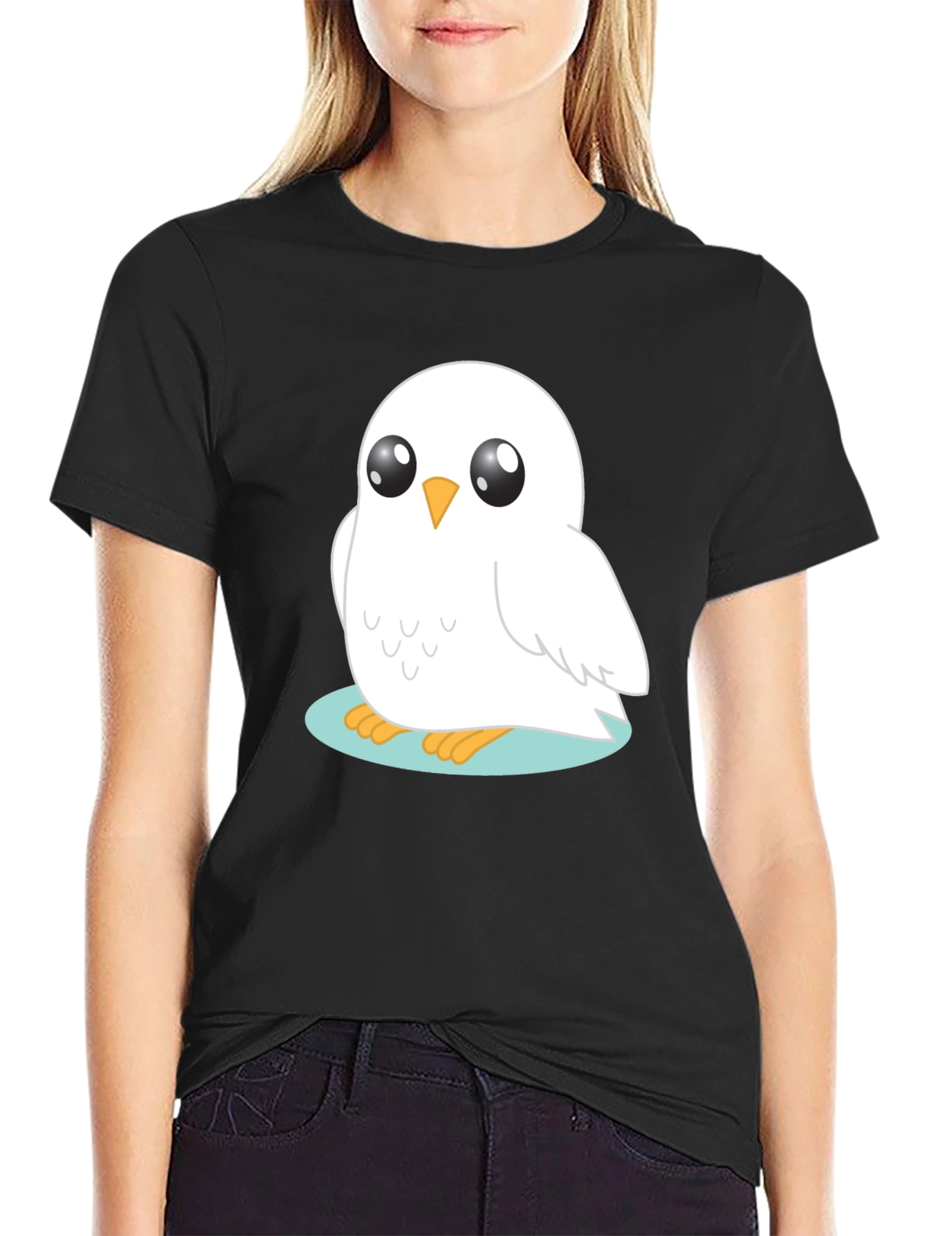 Black Cute Owl Graphic T-Shirt - Black Cotton Tee view 2