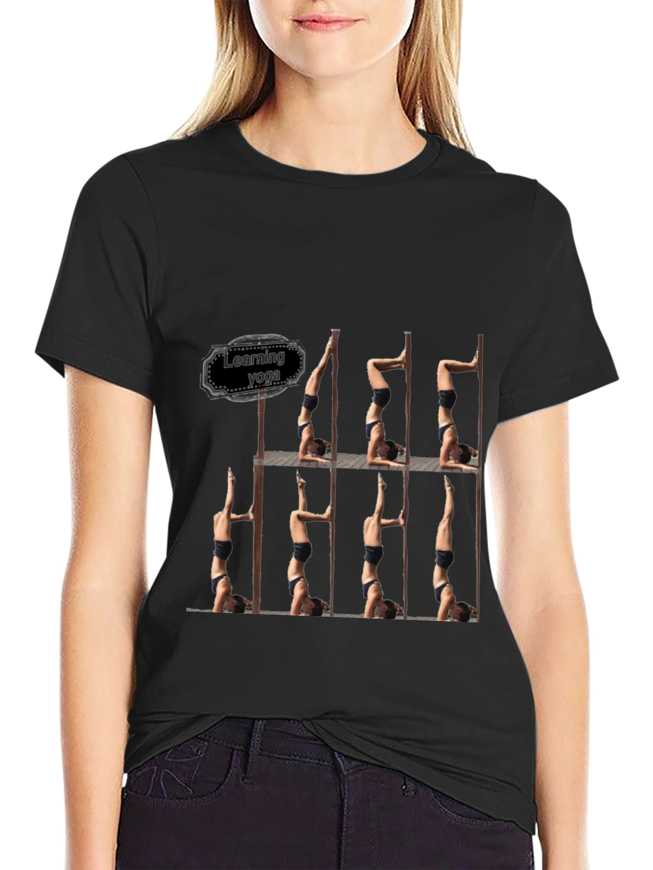 Black Learning Yoga Black T-Shirt - Headstand Pose view 2