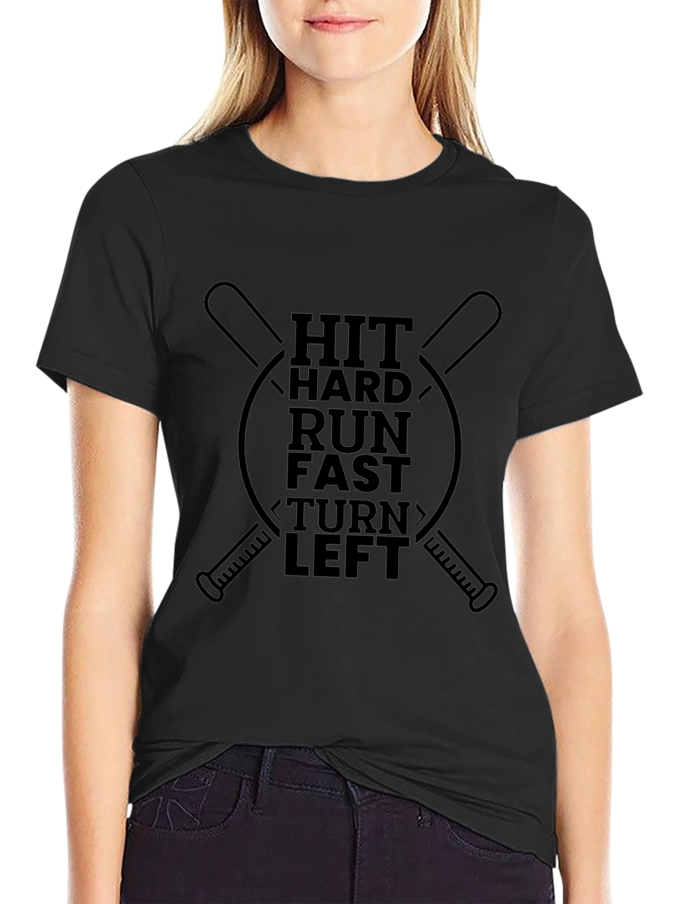 Black Baseball Hit Hard Run Fast T-Shirt view 2
