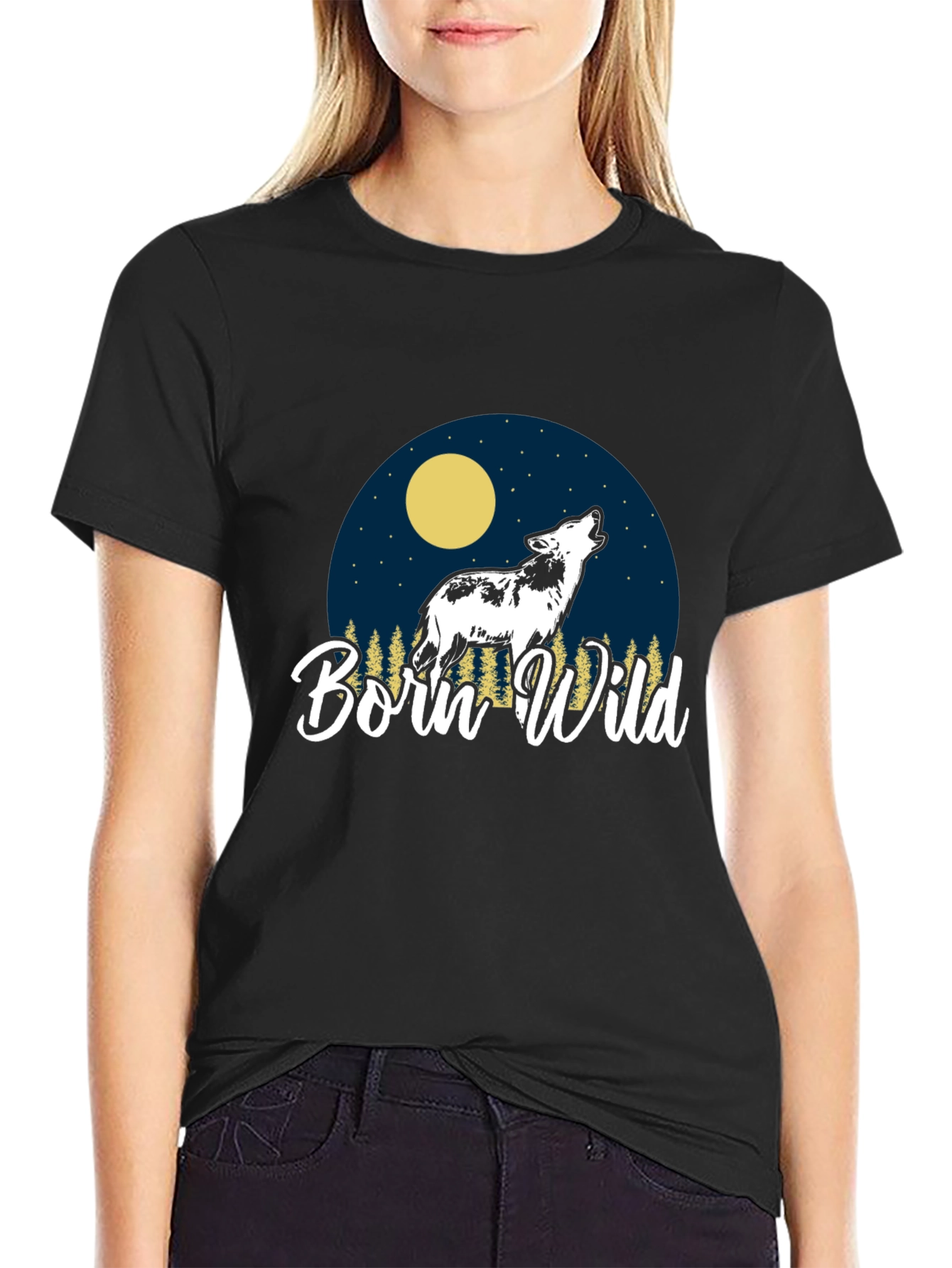 Black Born Wild Wolf Graphic T-Shirt - Black view 2