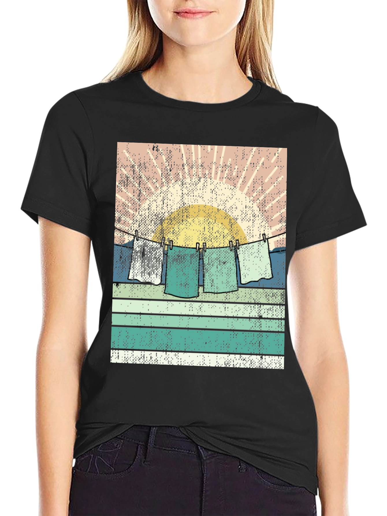 Black Retro Sunset Laundry T-Shirt view 2