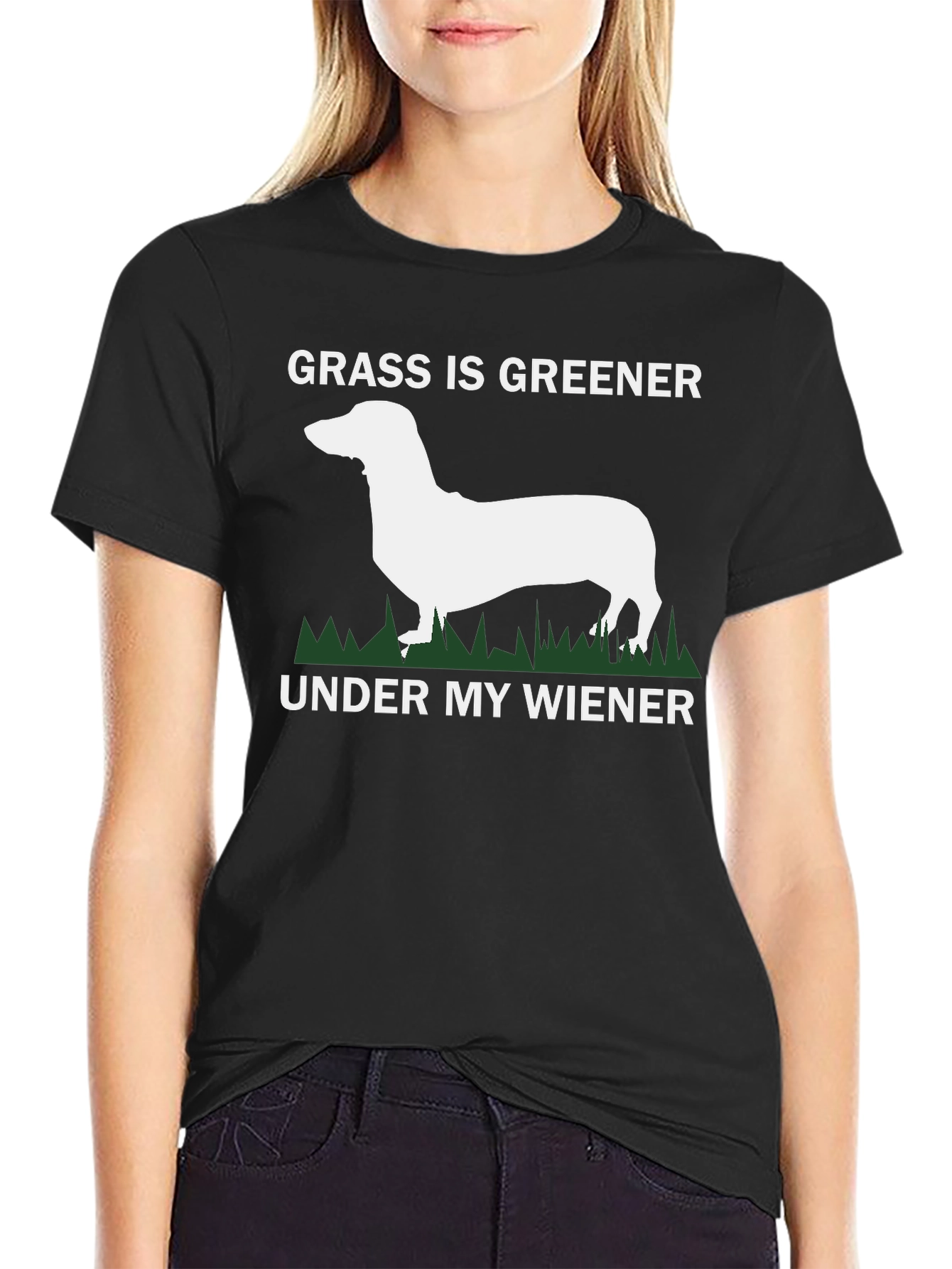 Funny Dachshund Wiener Dog T-Shirt - Green Grass - 2
