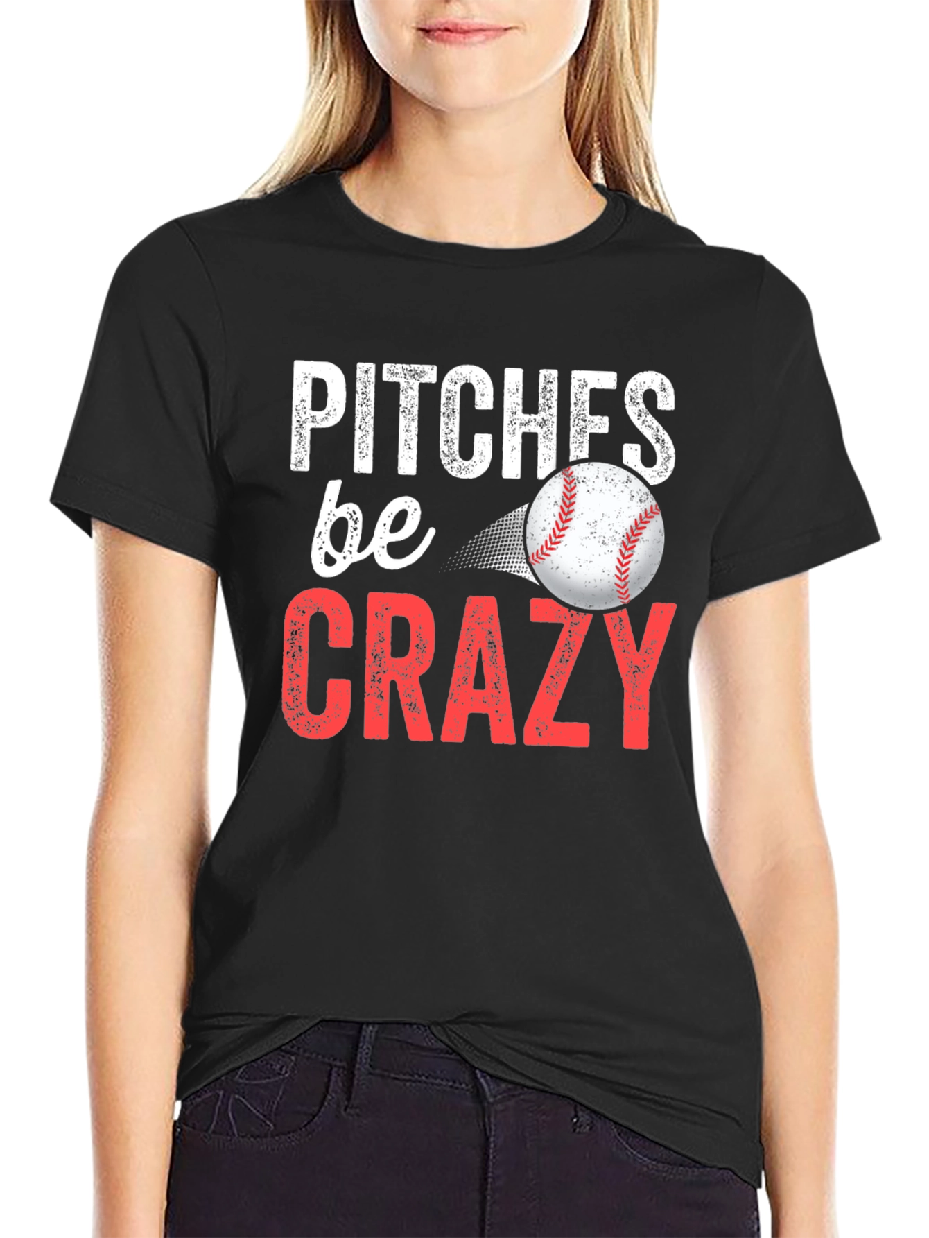 Black Pitches Be Crazy Baseball Graphic Tee view 2