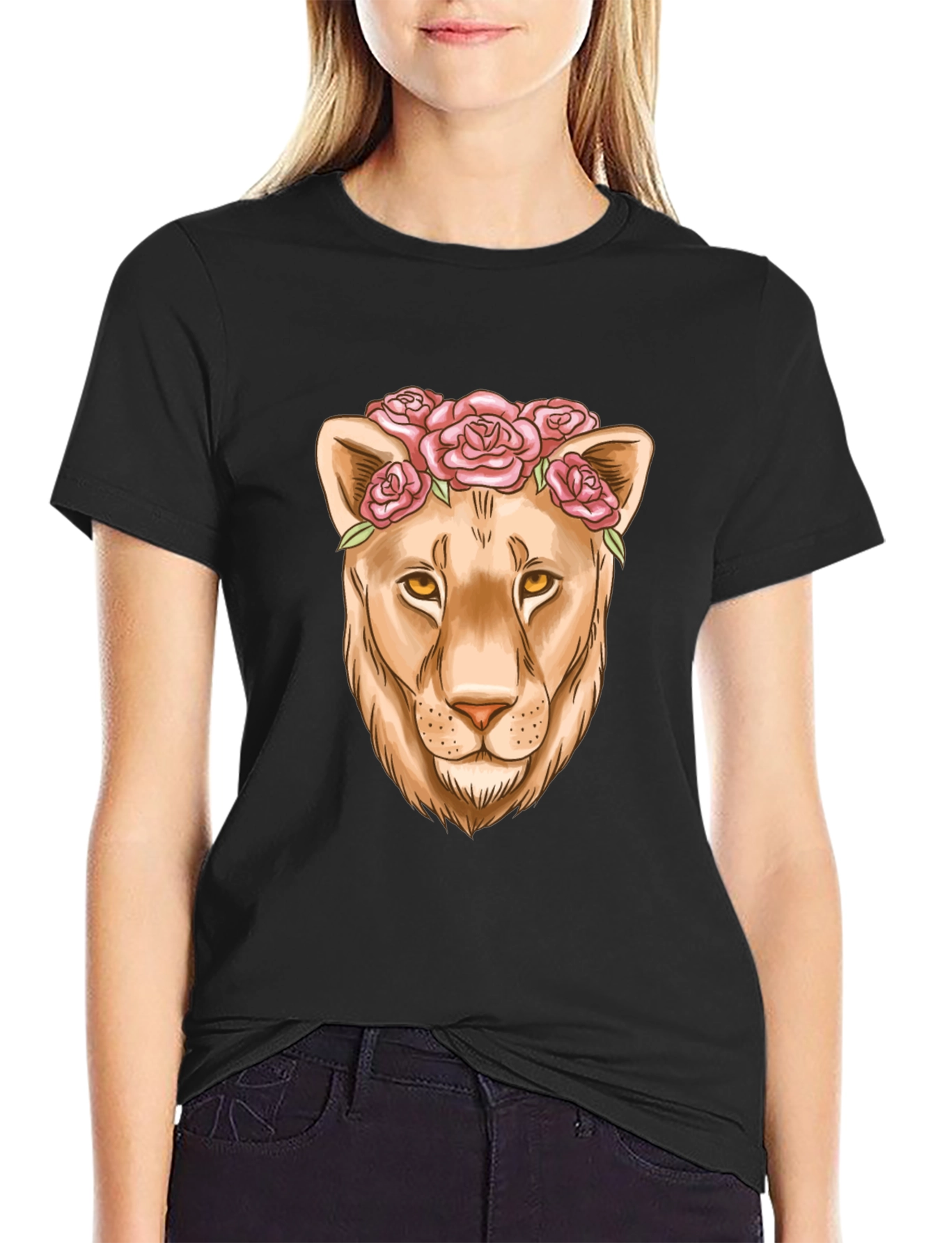 Black Lioness Flower Crown Graphic Tee - Black view 2