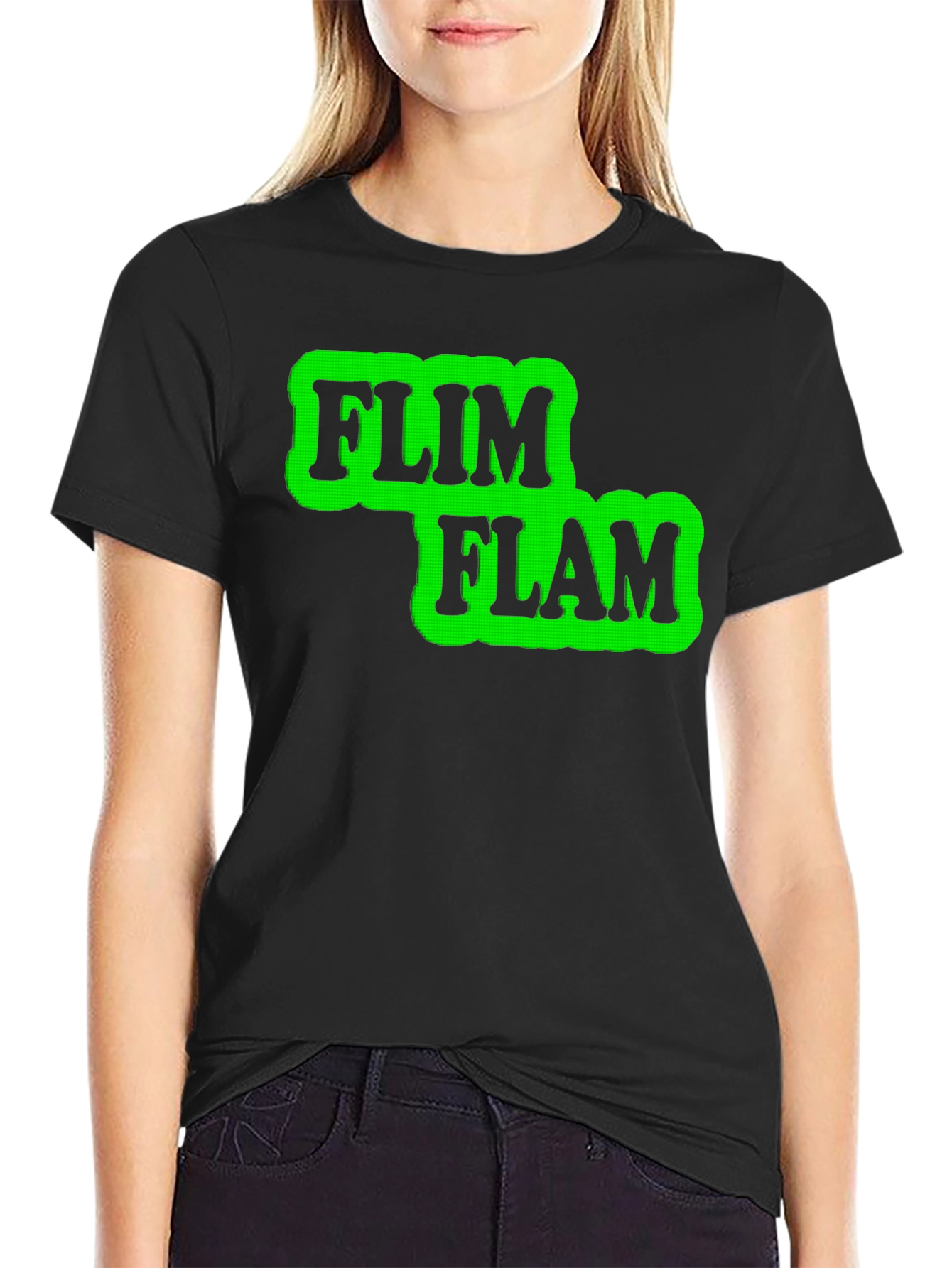 Black Flim Flam Graphic T-Shirt - Novelty Design Tee view 2
